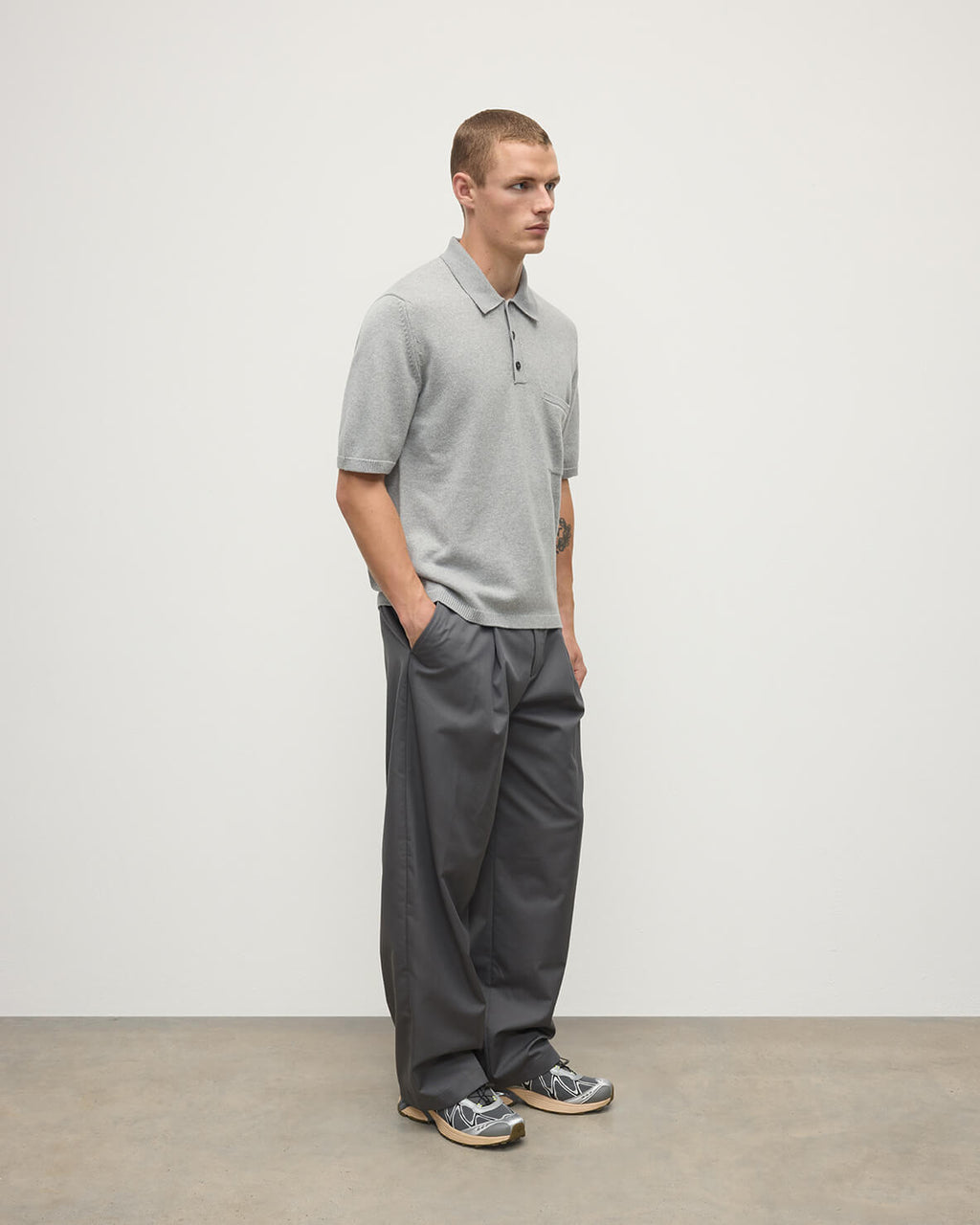 Johnstons of Elgin - Superfine Merino Relaxed Light Grey Polo Shirt