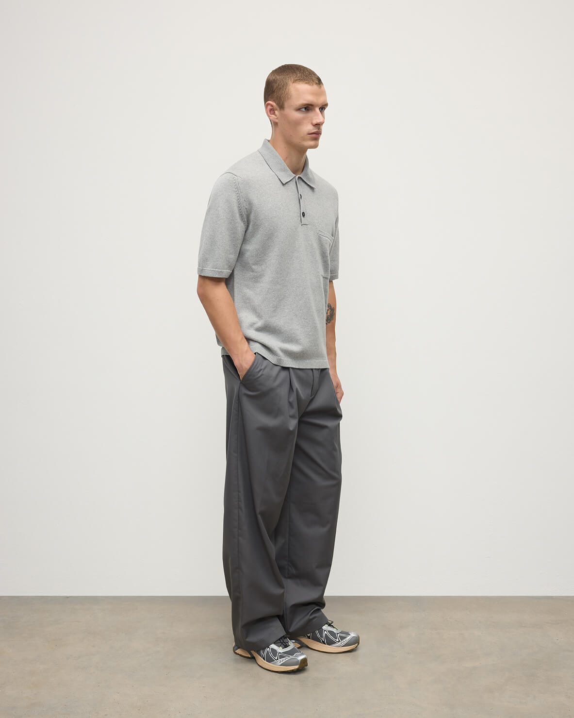 Johnstons of Elgin - Superfine Merino Relaxed Light Grey Polo Shirt