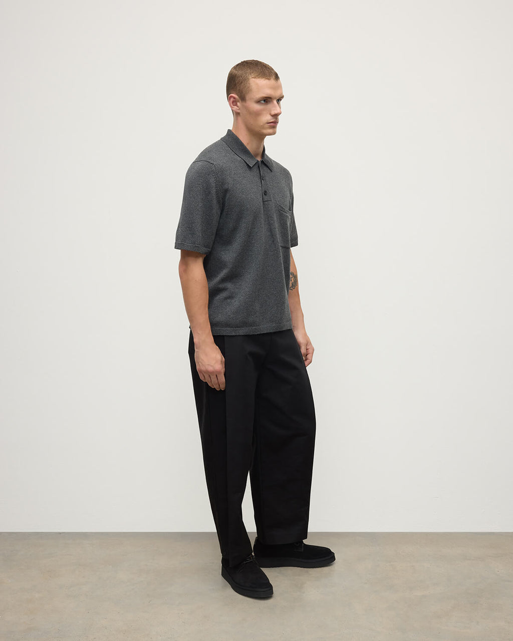 Johnstons of Elgin - Superfine Merino Relaxed Dark Grey Polo Shirt