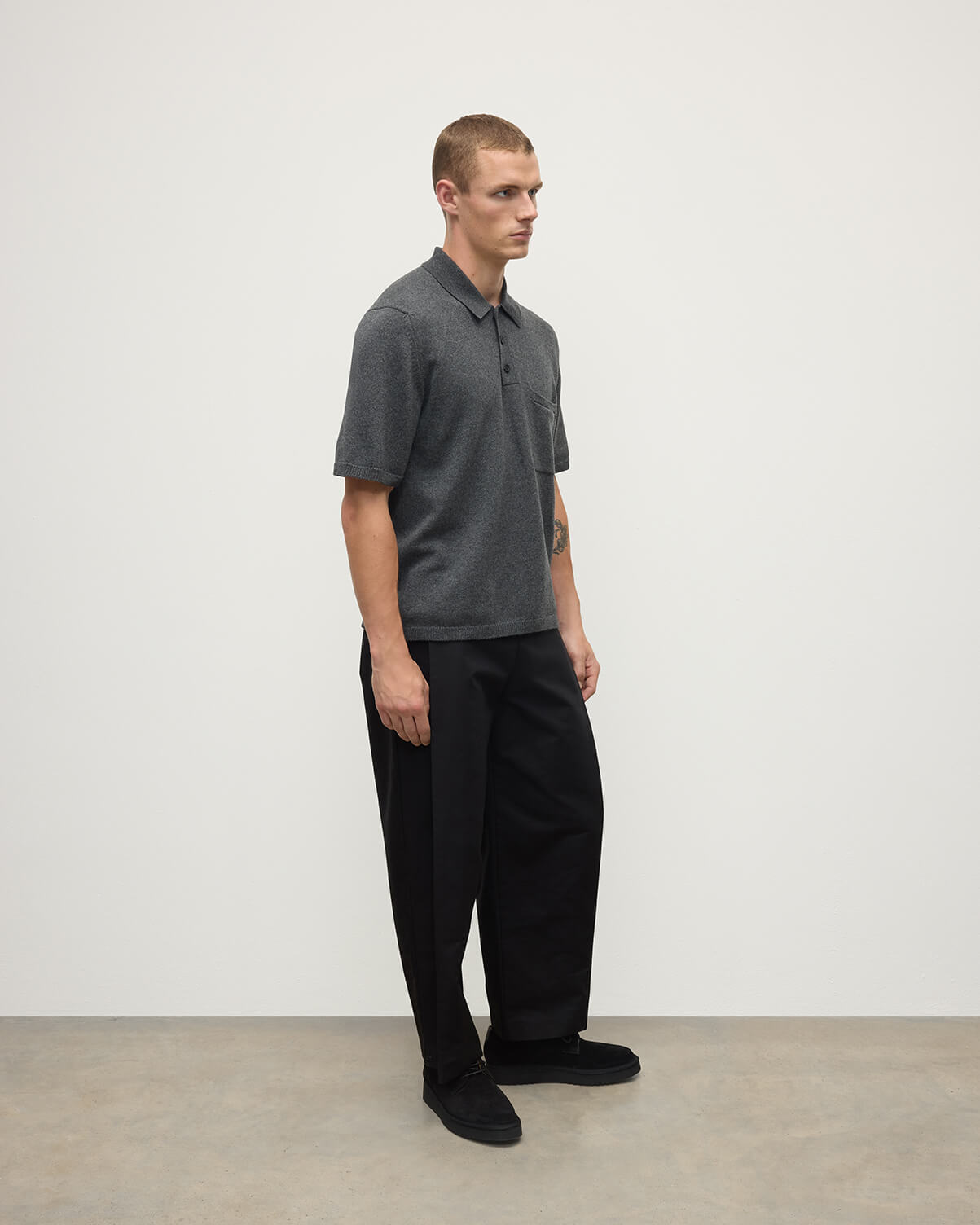 Johnstons of Elgin - Superfine Merino Relaxed Dark Grey Polo Shirt