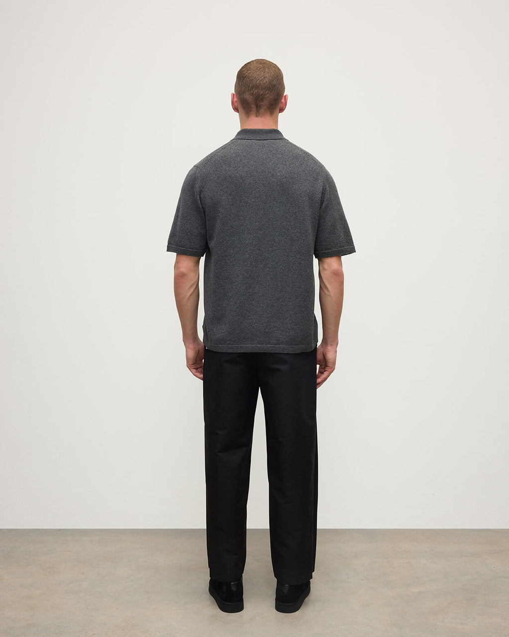 Johnstons of Elgin - Superfine Merino Relaxed Dark Grey Polo Shirt