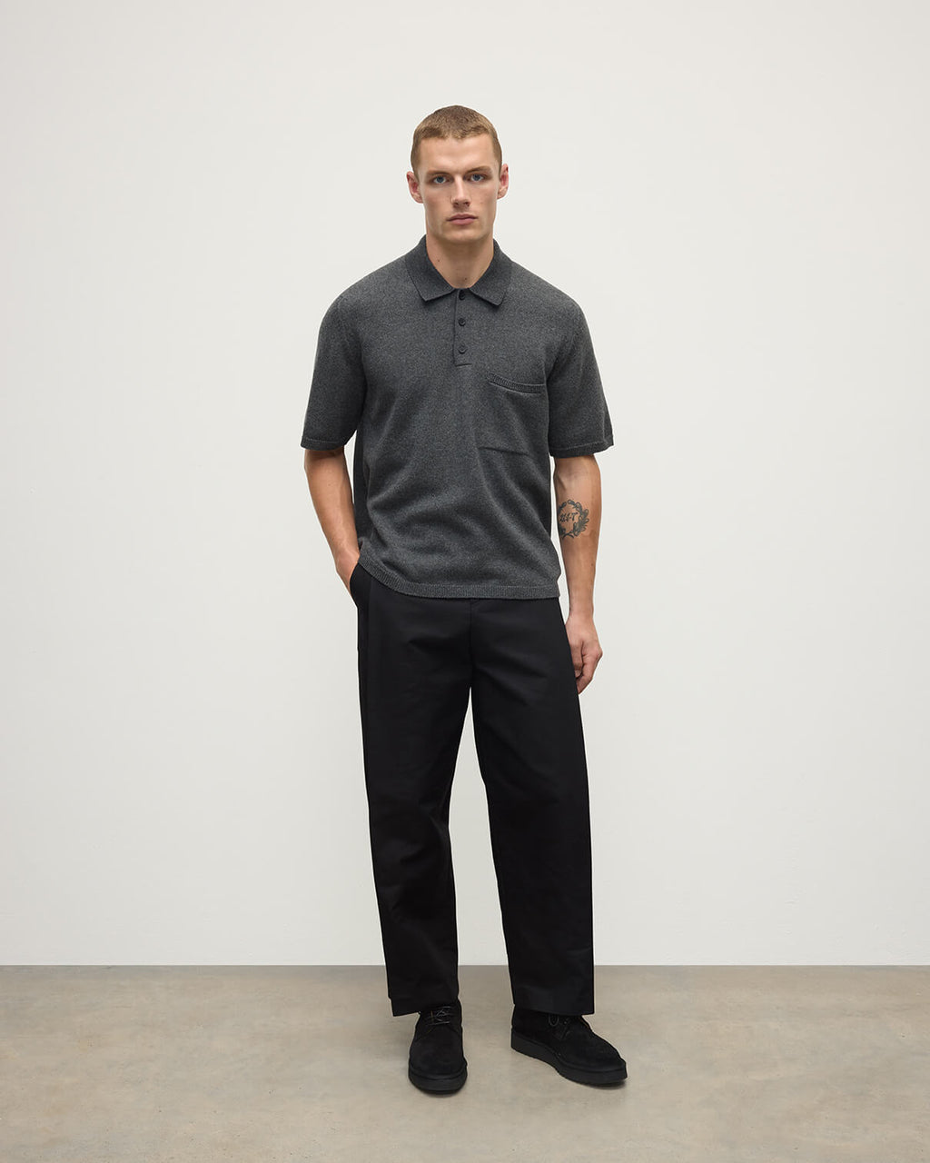 Johnstons of Elgin - Superfine Merino Relaxed Dark Grey Polo Shirt