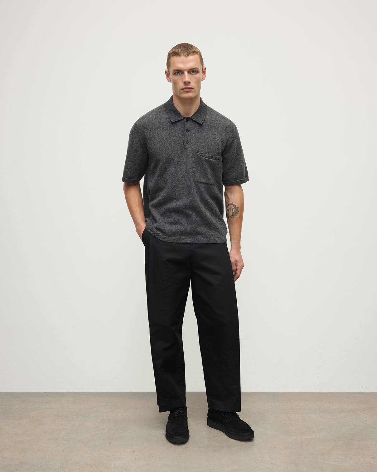 Johnstons of Elgin - Superfine Merino Relaxed Dark Grey Polo Shirt