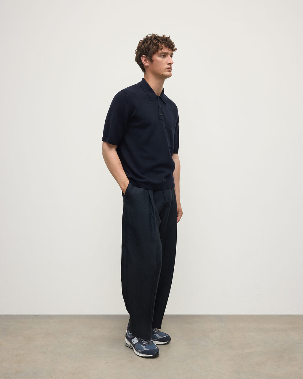 Johnstons of Elgin - Superfine Merino Relaxed Dark Navy Polo Shirt