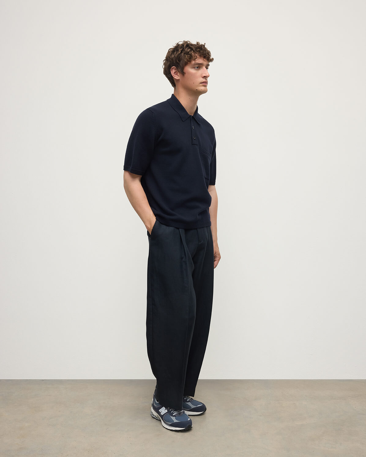Johnstons of Elgin - Superfine Merino Relaxed Dark Navy Polo Shirt
