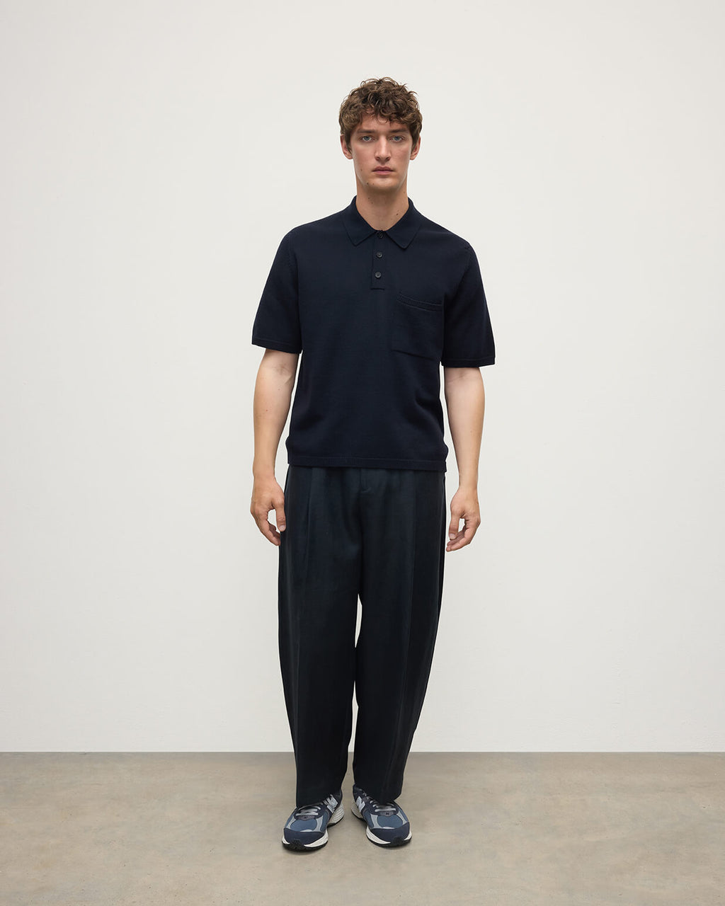 Johnstons of Elgin - Superfine Merino Relaxed Dark Navy Polo Shirt