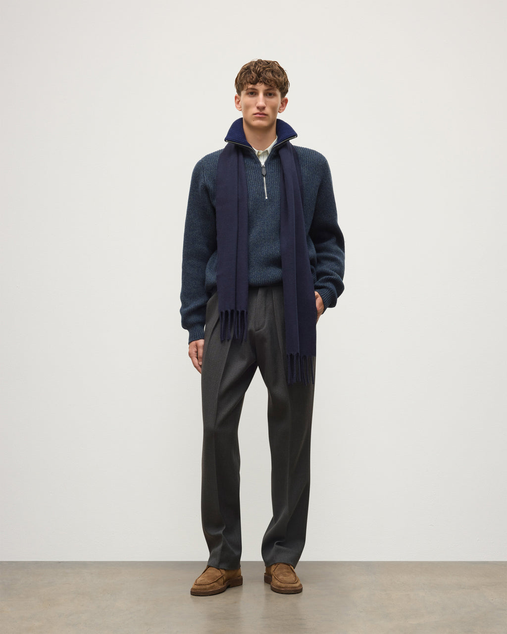 Johnstons of Elgin - Chalmers Blue Half Zip Lambswool Jumper