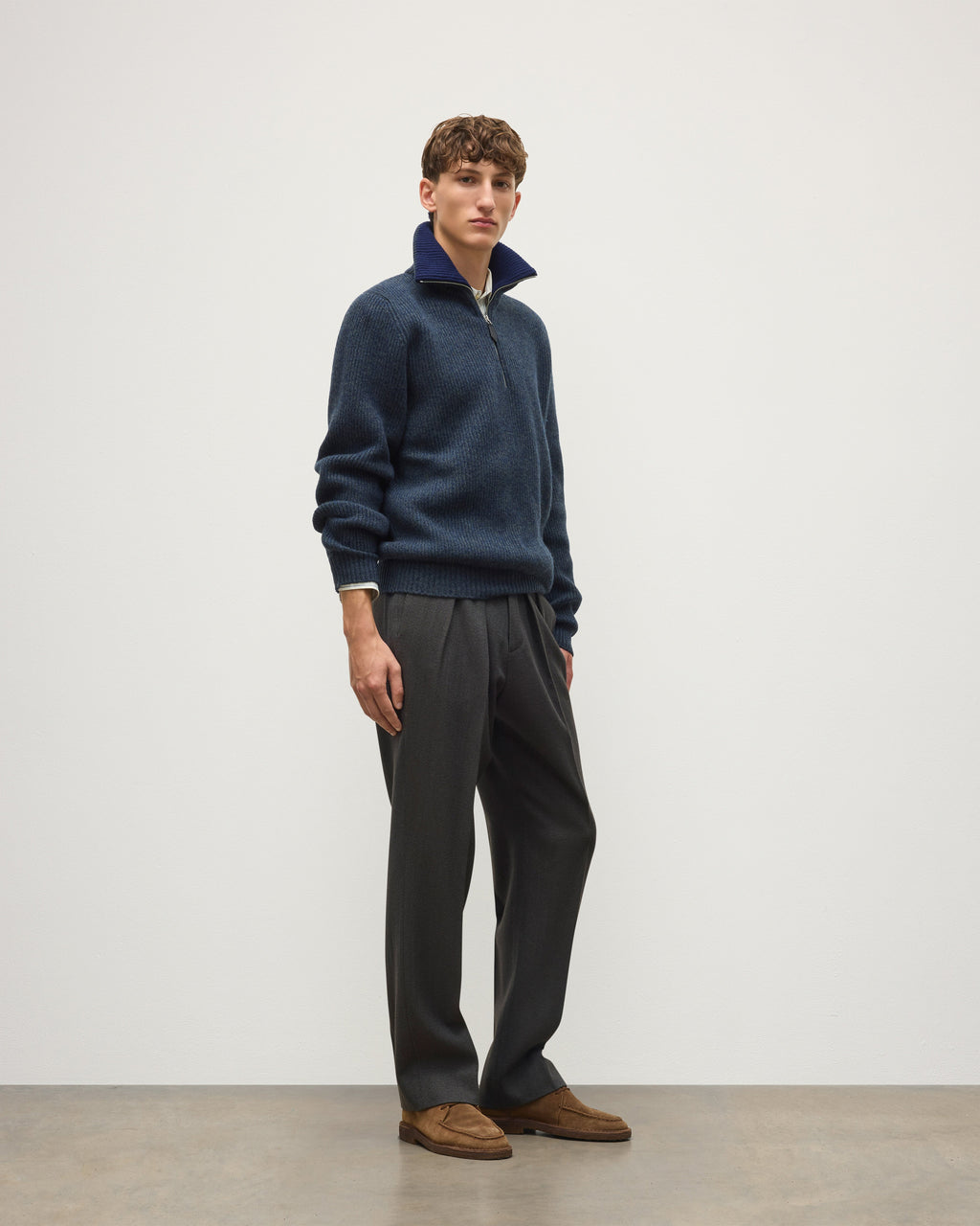 Johnstons of Elgin - Chalmers Blue Half Zip Lambswool Jumper