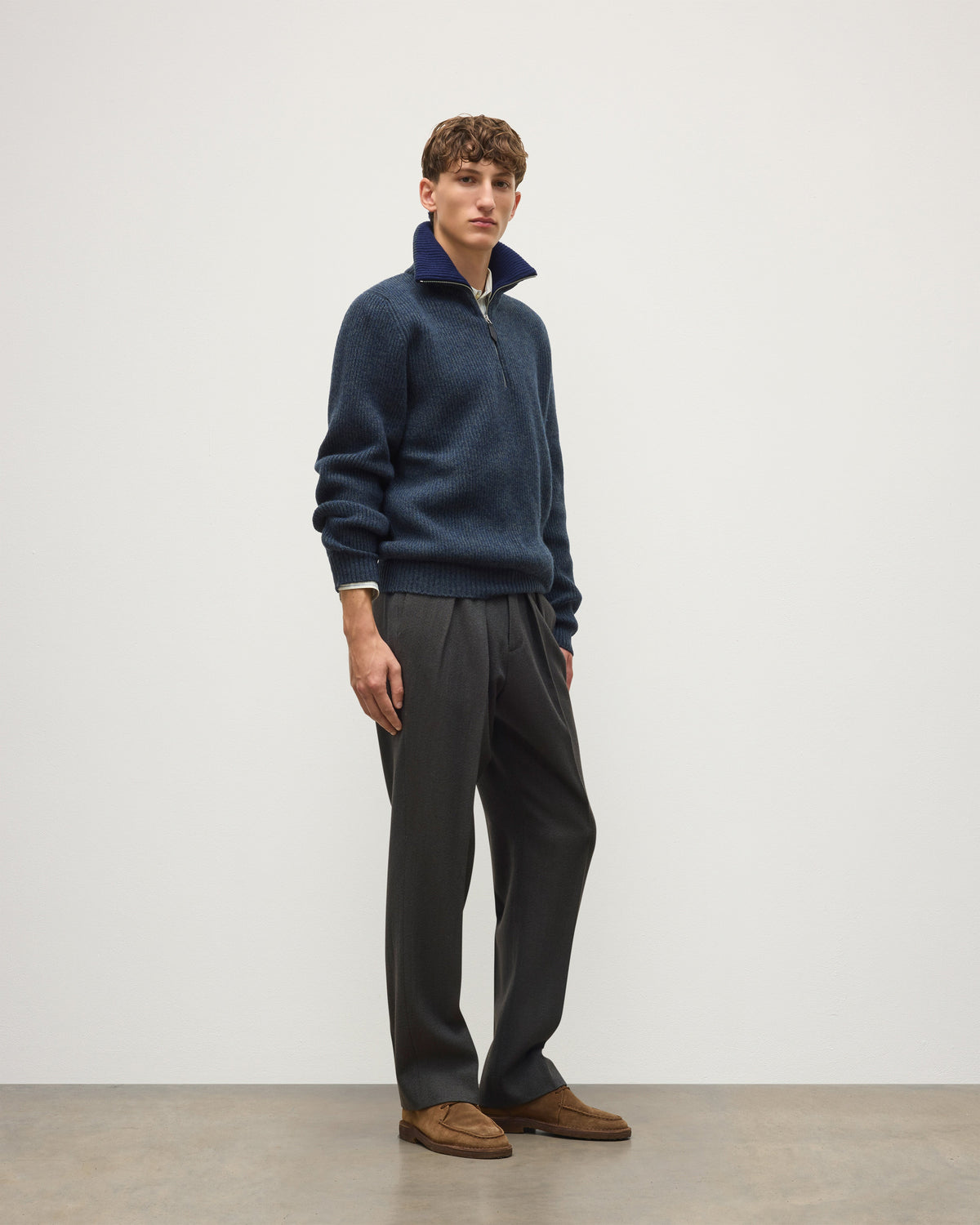 Johnstons of Elgin - Chalmers Blue Half Zip Lambswool Jumper