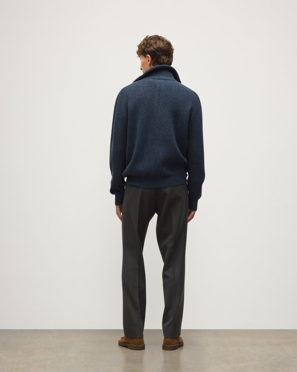 Johnstons of Elgin - Chalmers Blue Half Zip Lambswool Jumper
