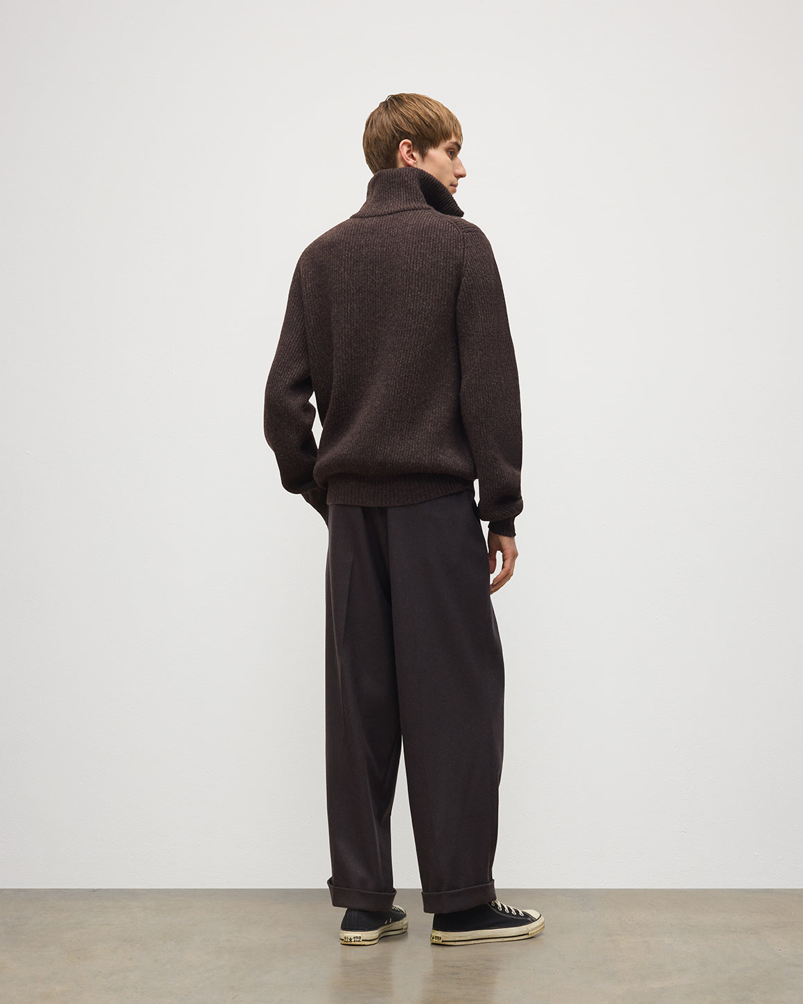 Johnstons of Elgin - Chalmers Brown & Charcoal Half Zip Lambswool Jumper