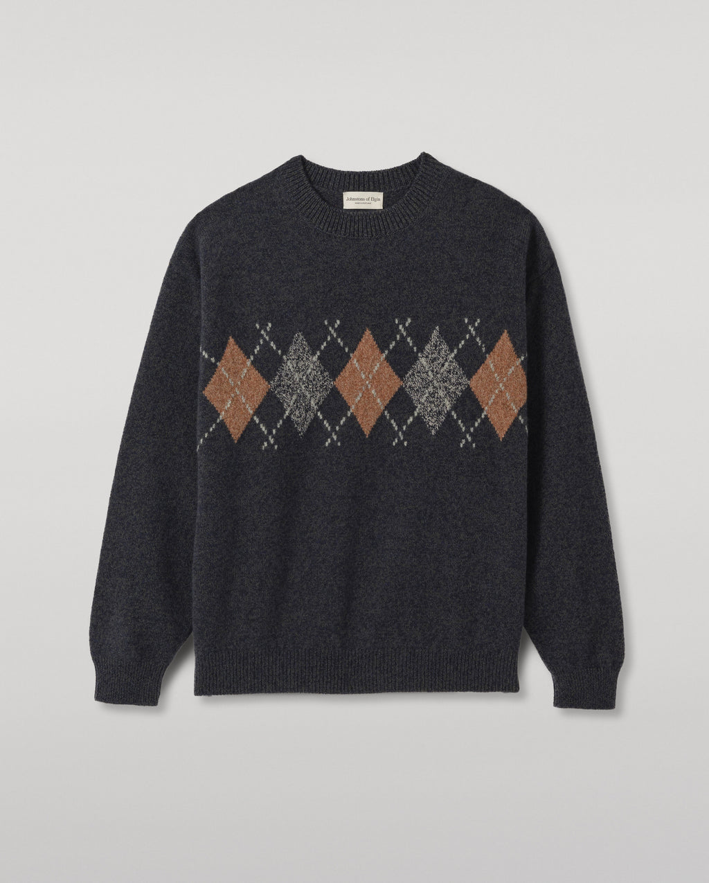 Johnstons of Elgin - Rusky Grey Argyle Lambswool Jumper