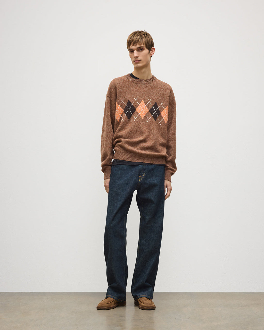 Johnstons of Elgin - Rusky Brown Argyle Lambswool Jumper
