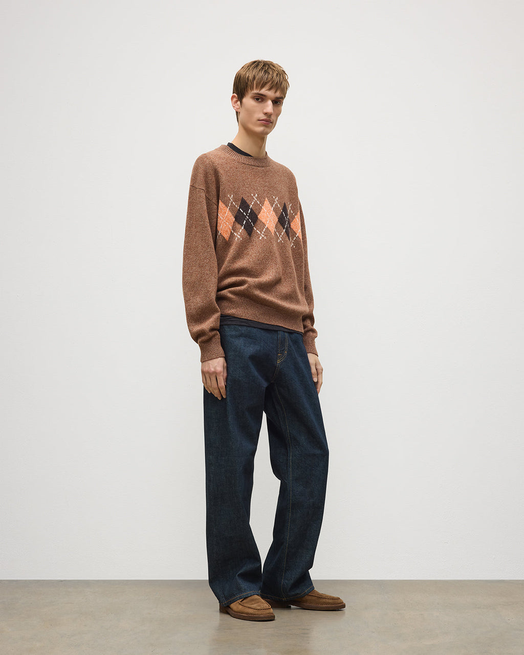 Johnstons of Elgin - Rusky Brown Argyle Lambswool Jumper