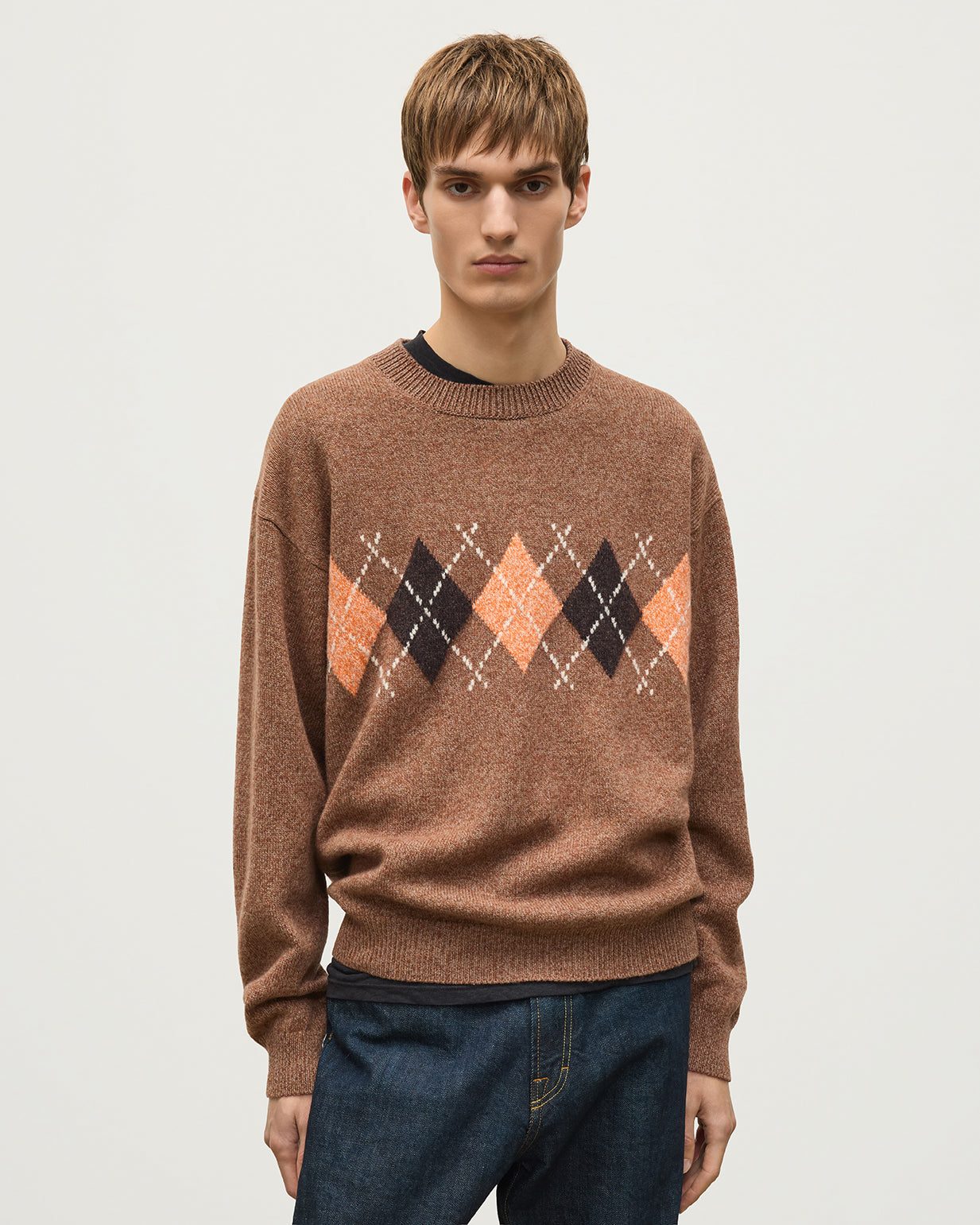Johnstons of Elgin - Rusky Brown Argyle Lambswool Jumper