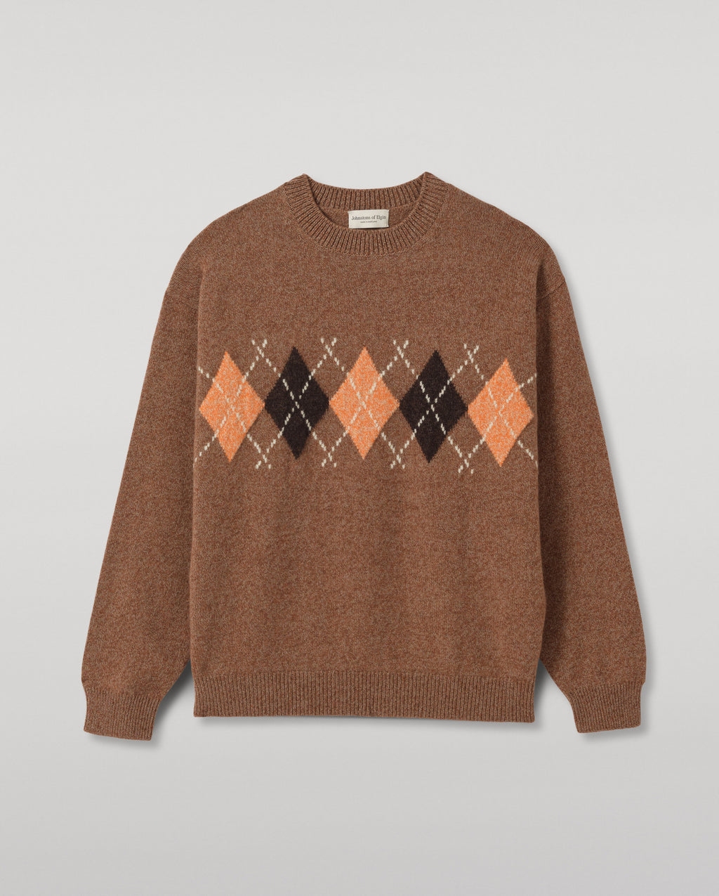 Johnstons of Elgin - Rusky Brown Argyle Lambswool Jumper