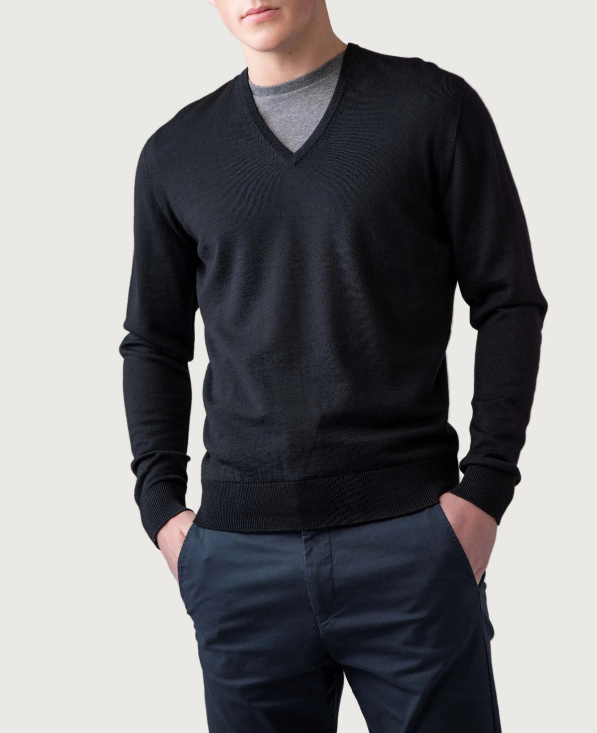 Johnstons of Elgin - Black Merino V Neck Jumper