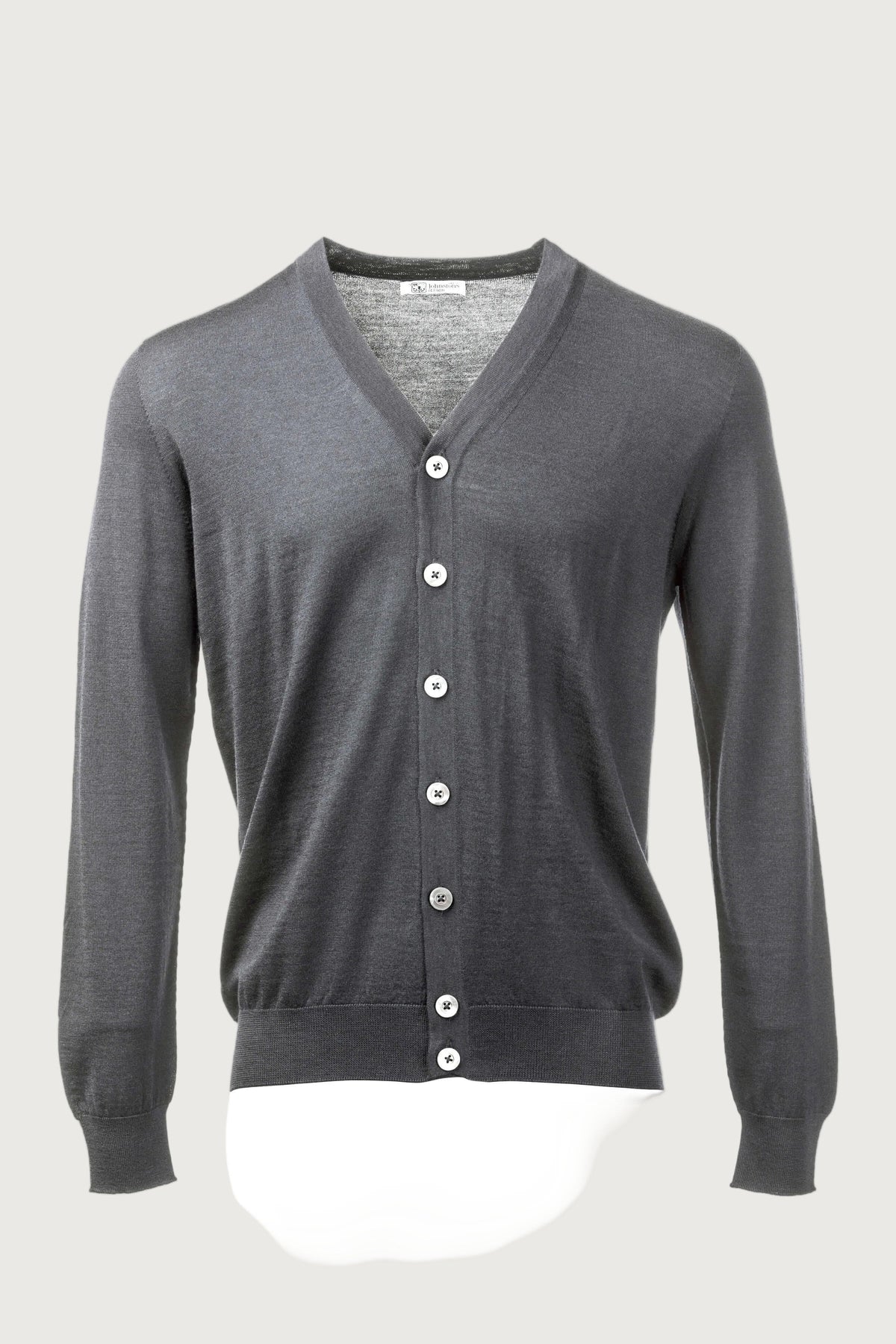 Johnstons of Elgin - Grey Superfine Merino V Neck Cardigan
