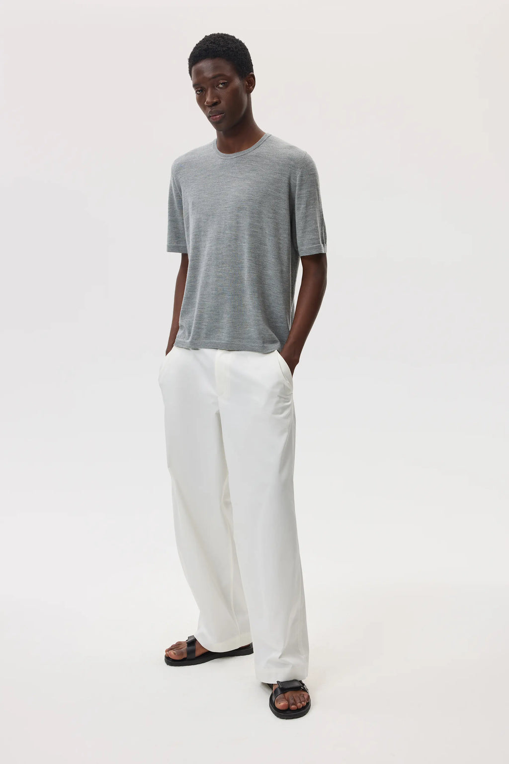 Johnstons of Elgin - Superfine Merino Light Grey T - Shirt
