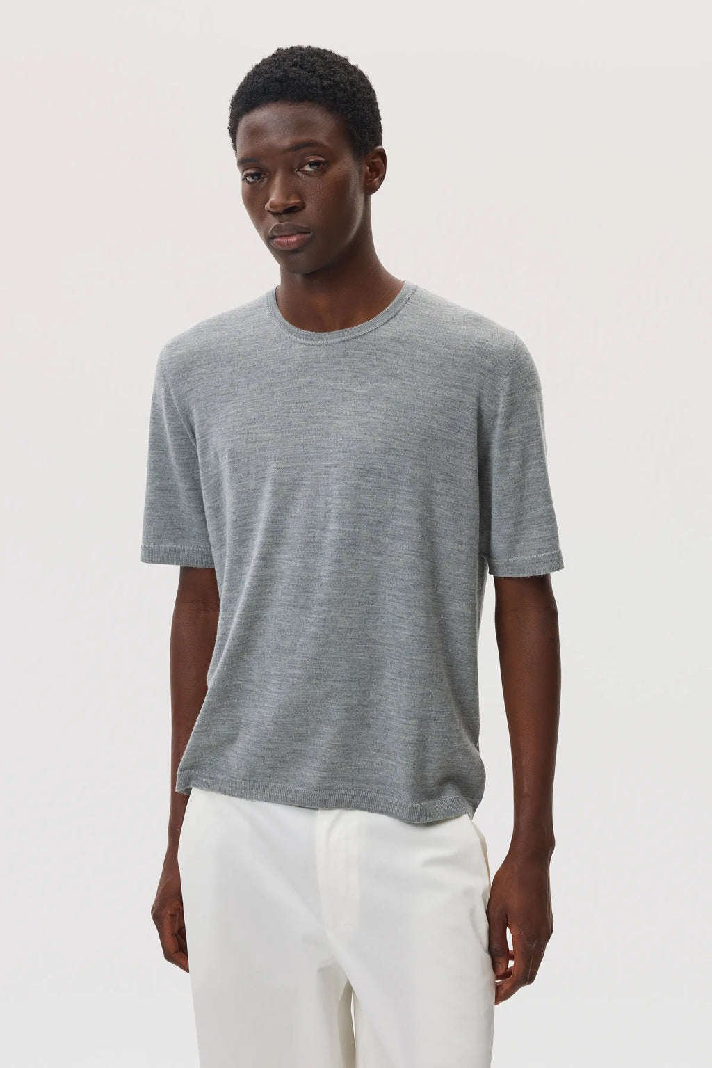 Johnstons of Elgin - Superfine Merino Light Grey T - Shirt