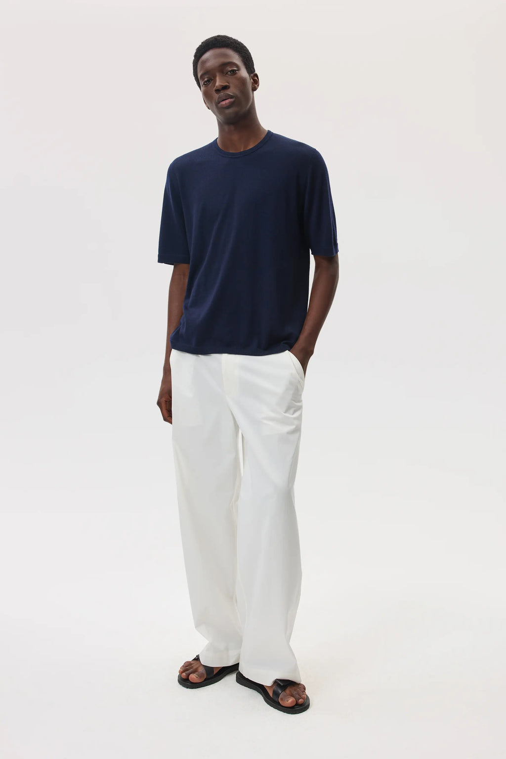 Johnstons of Elgin - Superfine Merino Dark Navy T - Shirt