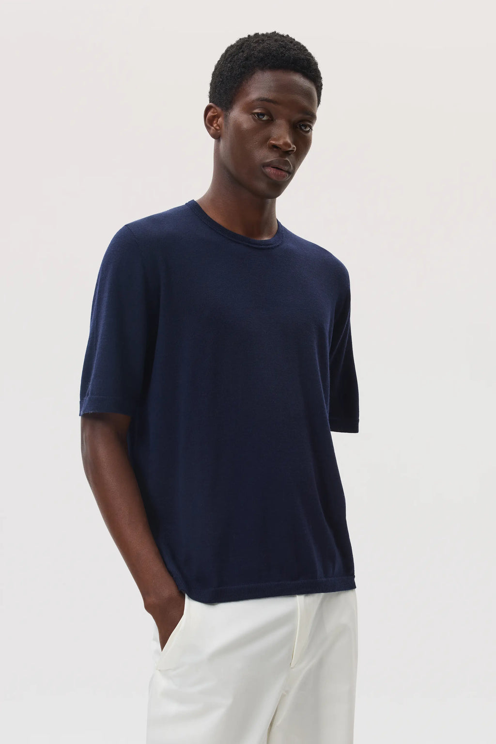 Johnstons of Elgin - Superfine Merino Dark Navy T - Shirt