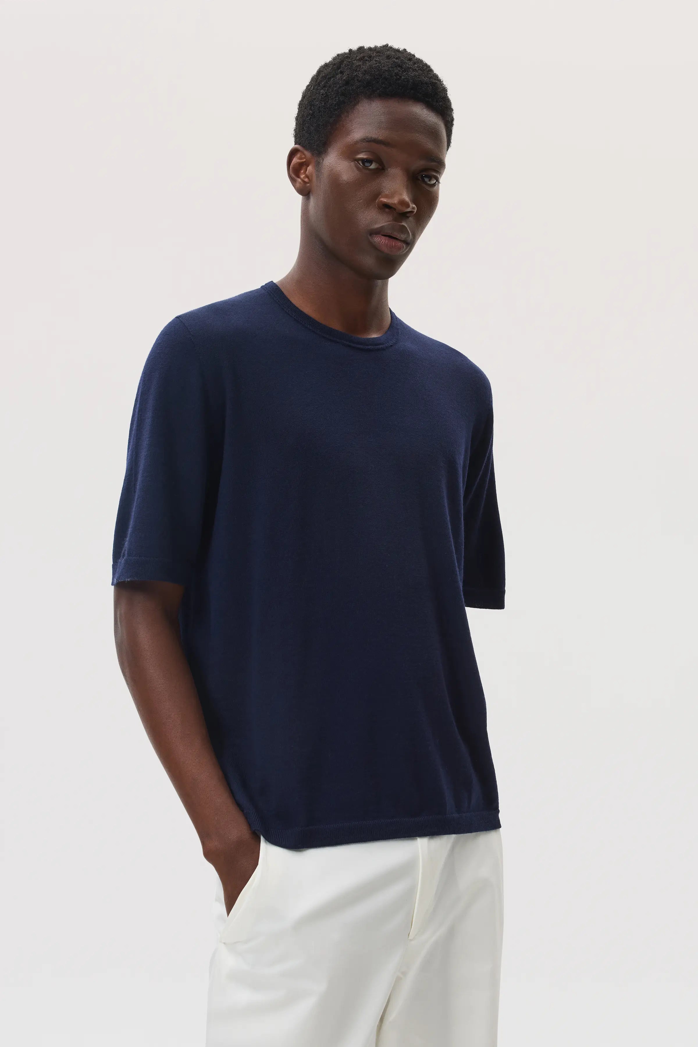 Johnstons of Elgin - Superfine Merino Dark Navy T - Shirt