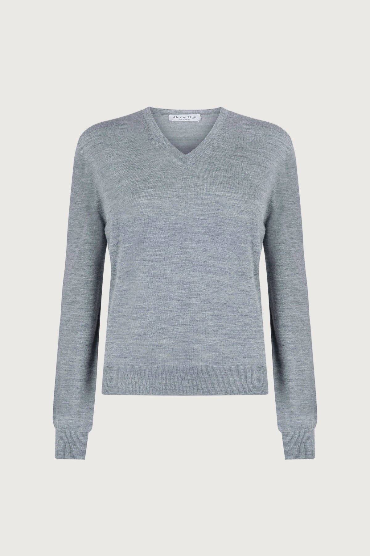 Johnstons of Elgin - Light Grey Superfine Merino V - Neck Jumper