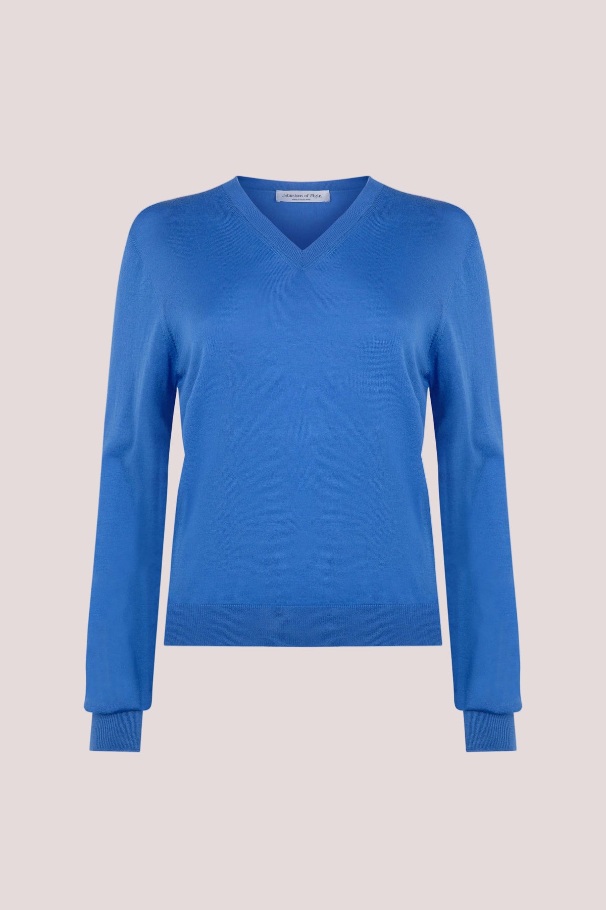 Johnstons of Elgin - Blue Superfine Merino V - Neck Jumper