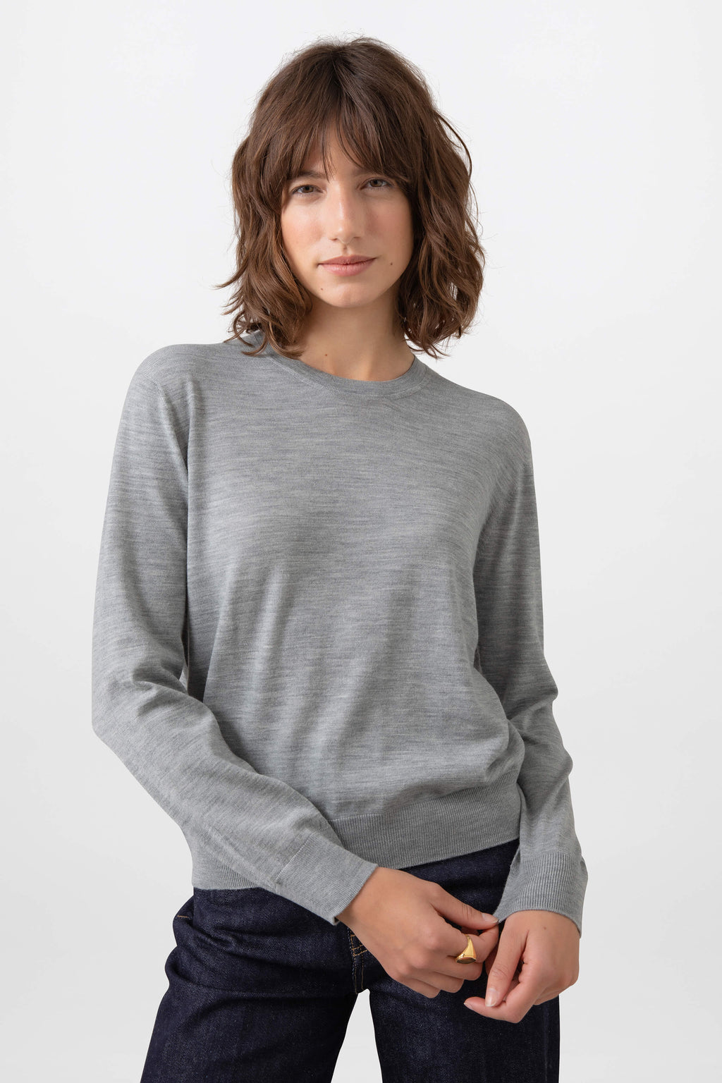 Johnstons of Elgin - Superfine Merino Round Neck Light Grey Jumper