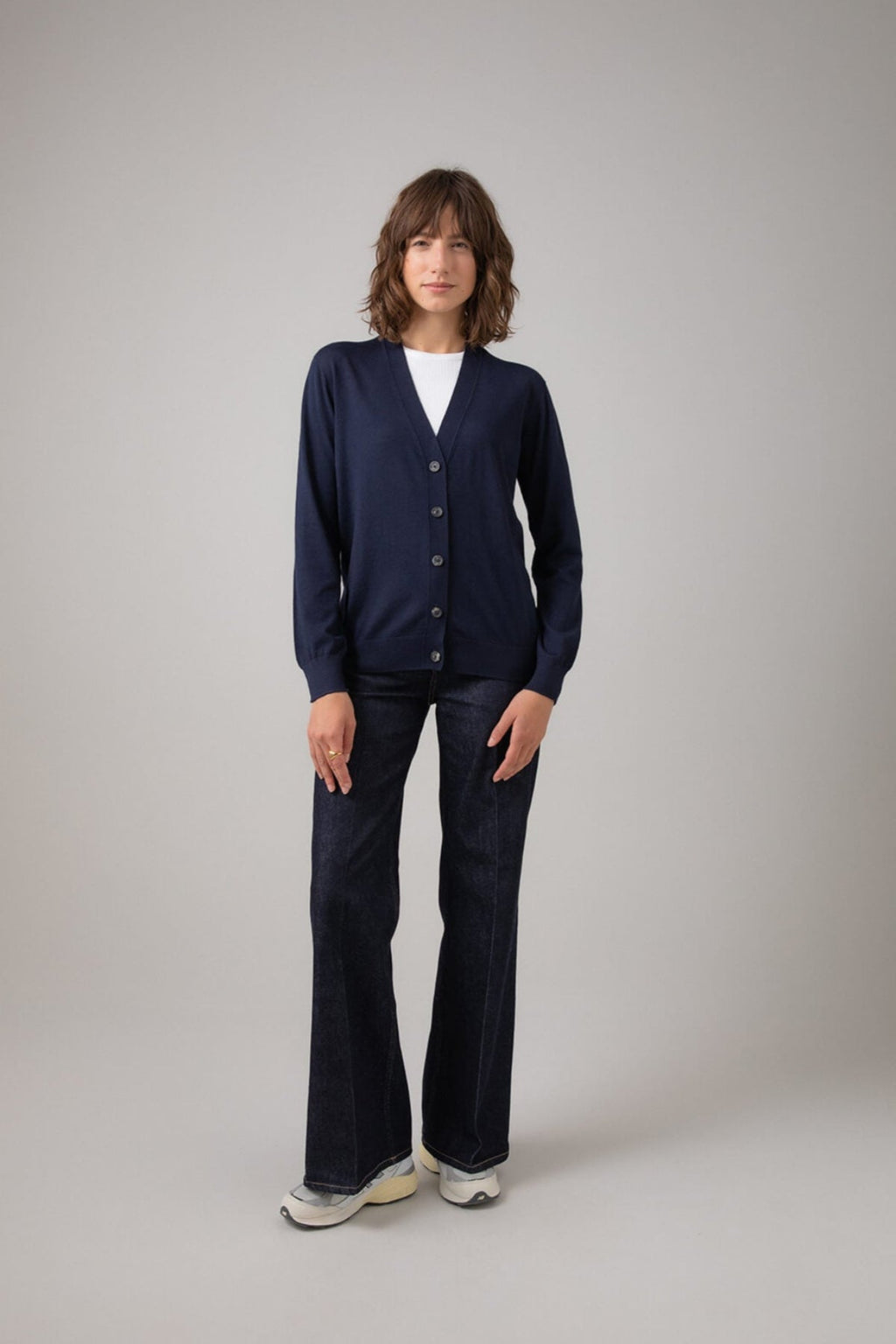 Johnstons of Elgin - Superfine Merino Wool Navy Cardigan