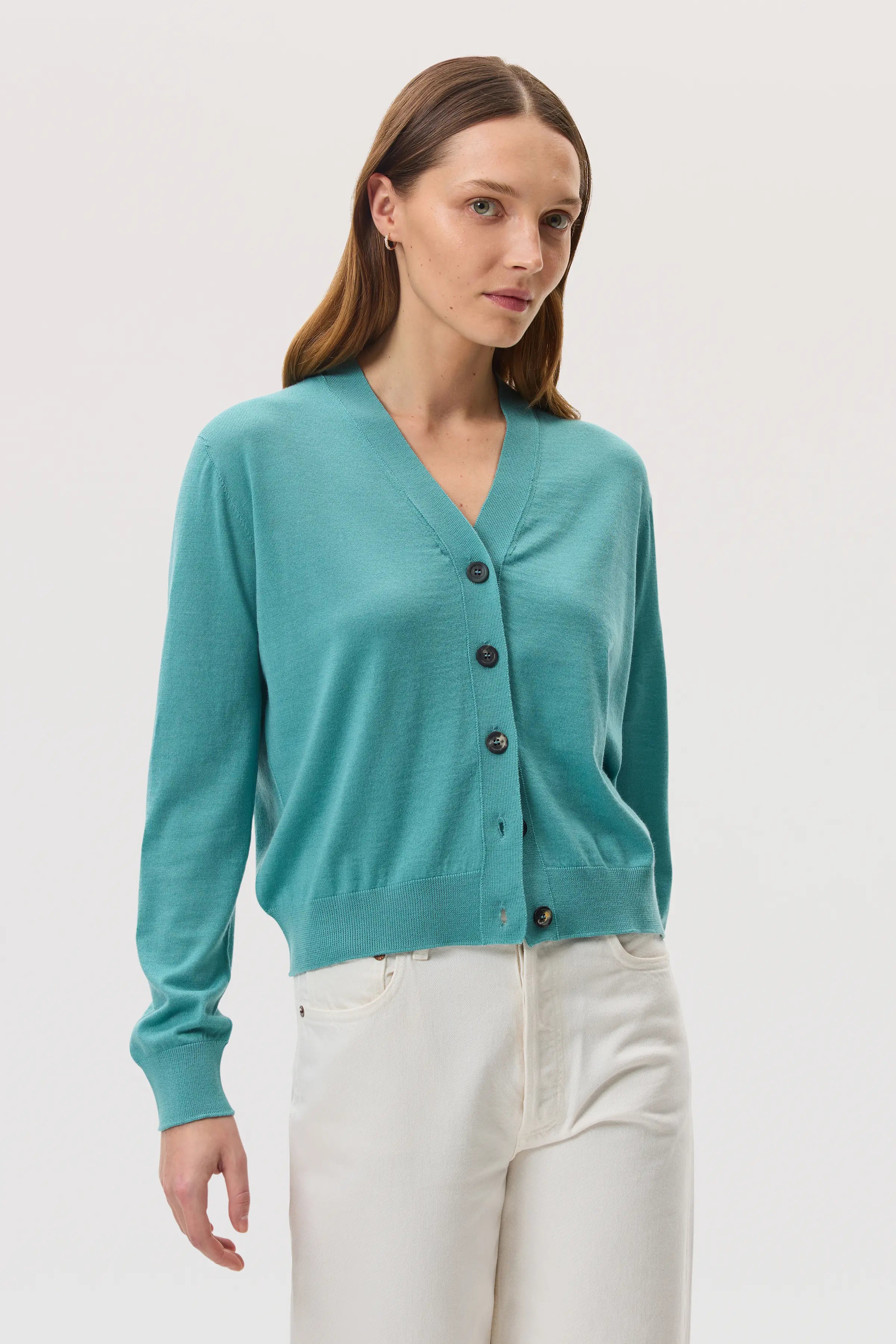 Johnstons of Elgin - Superfine Merino Wool Green Cardigan