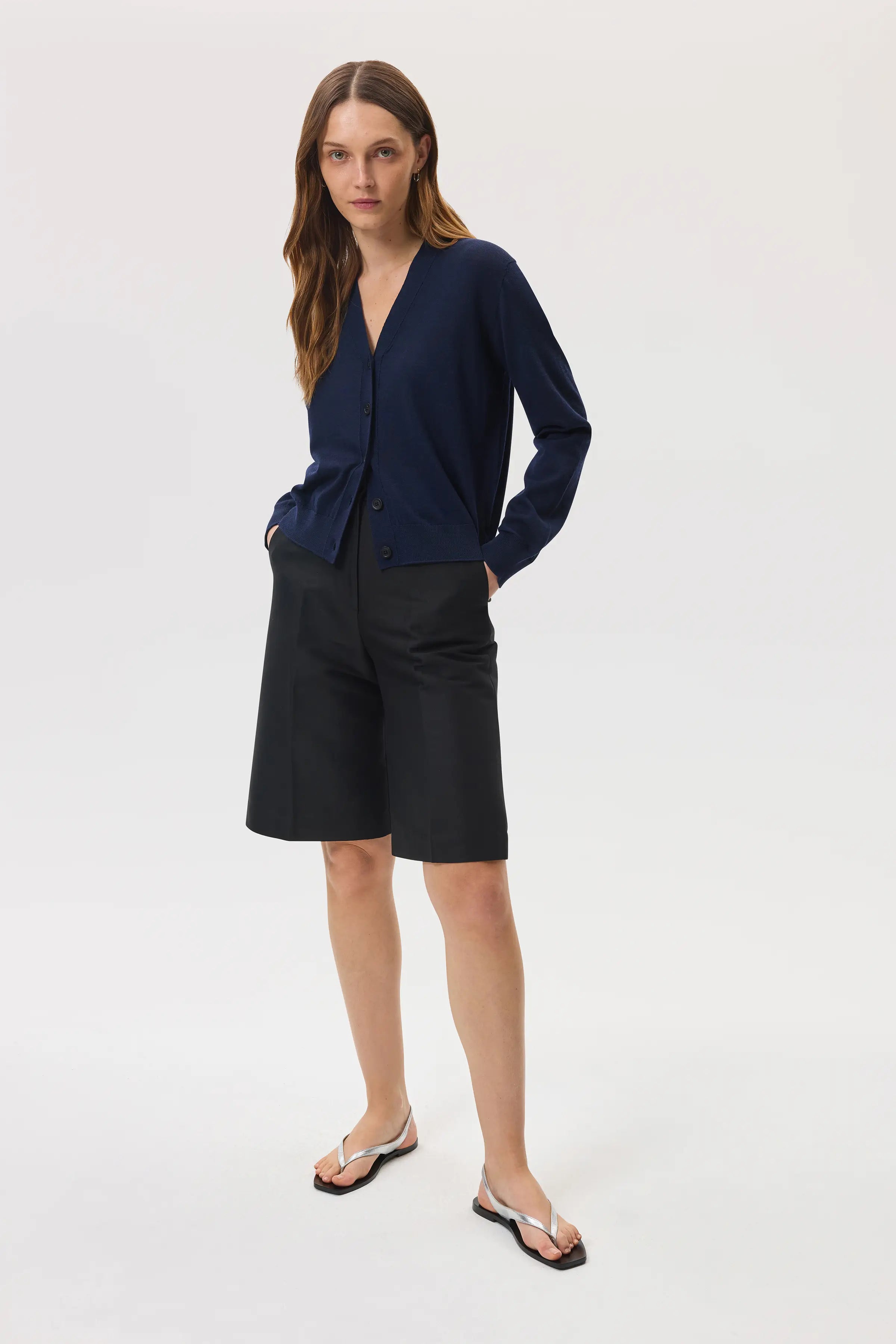 Johnstons of Elgin - Superfine Merino Wool Dark Navy Cardigan