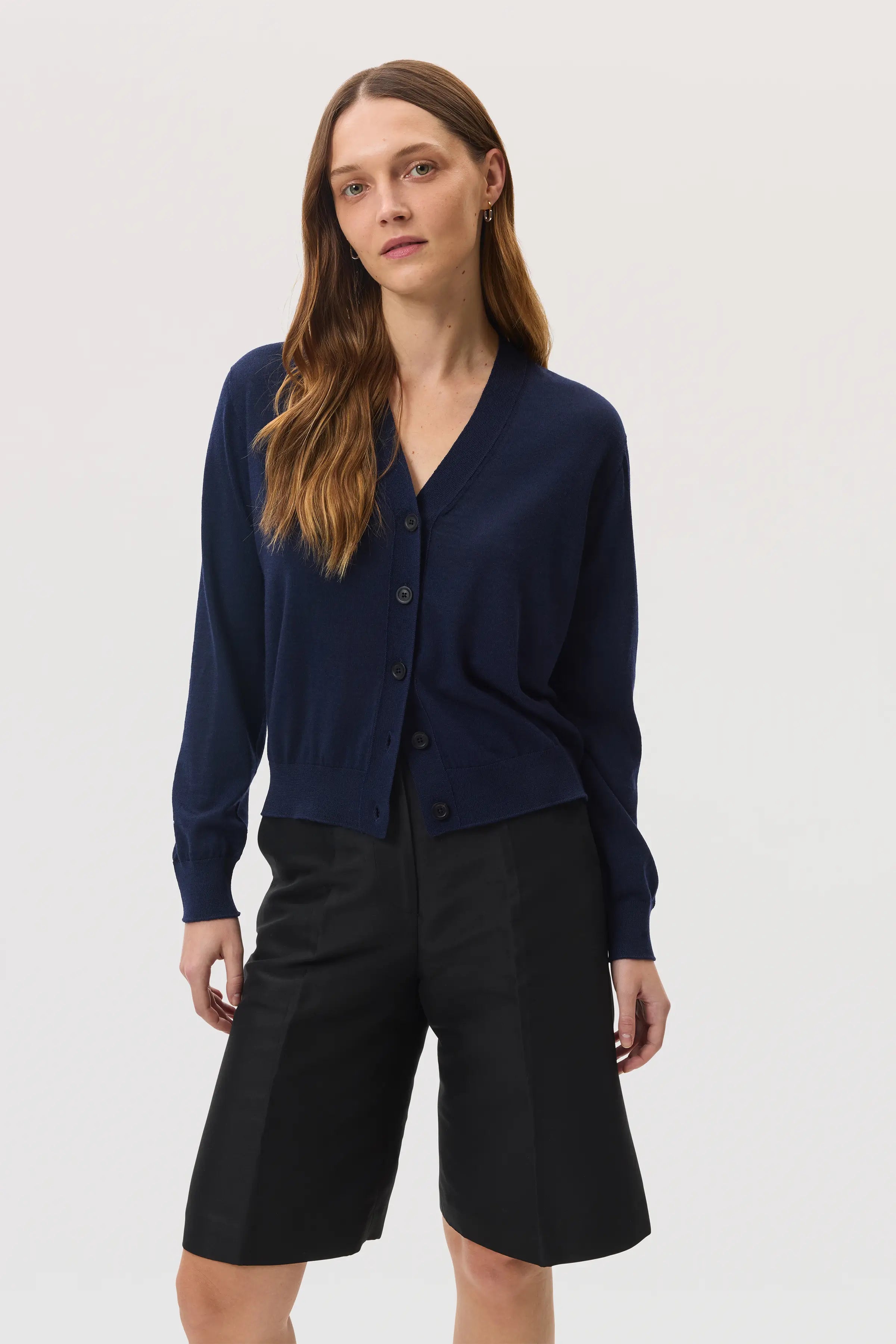 Johnstons of Elgin - Superfine Merino Wool Dark Navy Cardigan