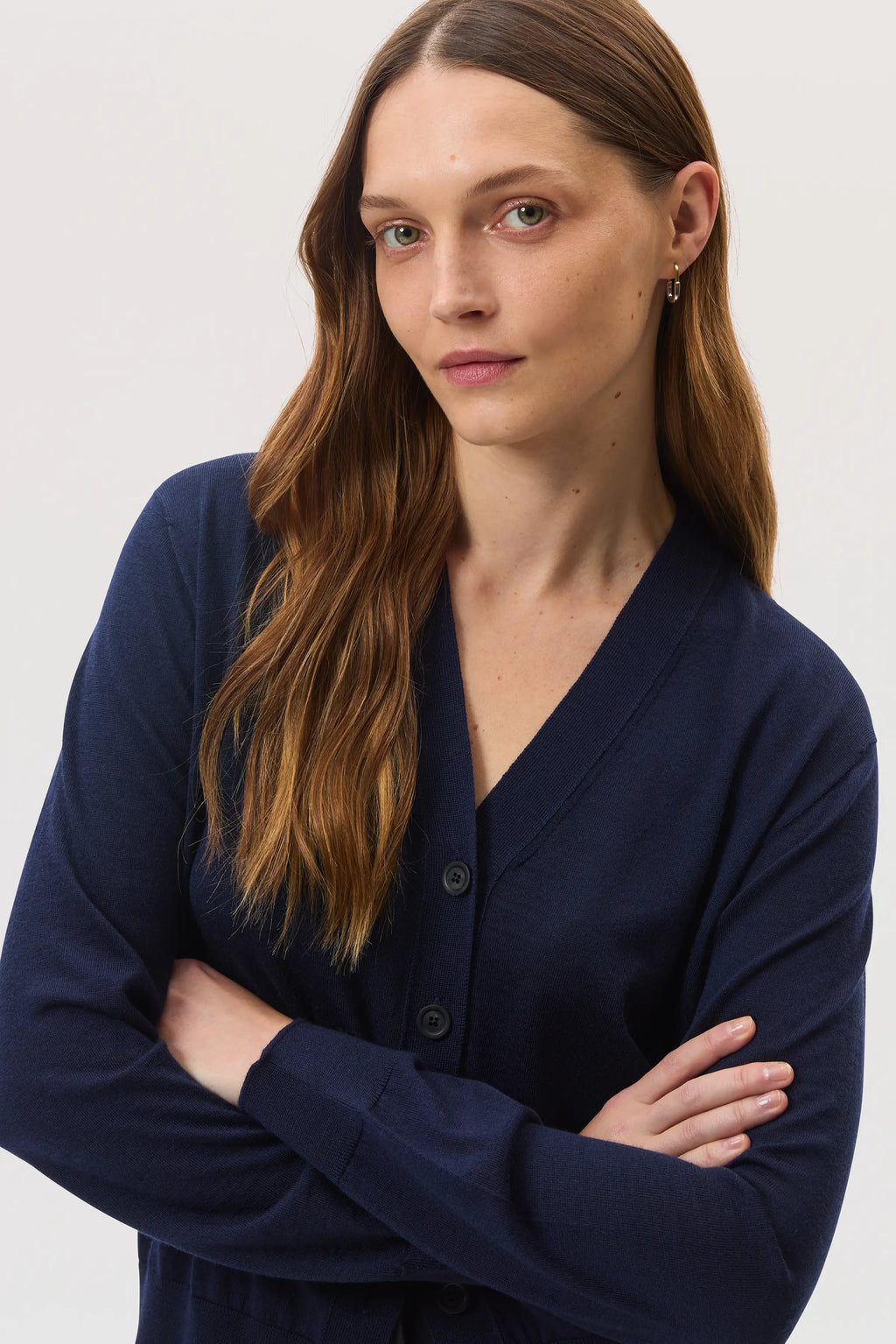Johnstons of Elgin - Superfine Merino Wool Dark Navy Cardigan