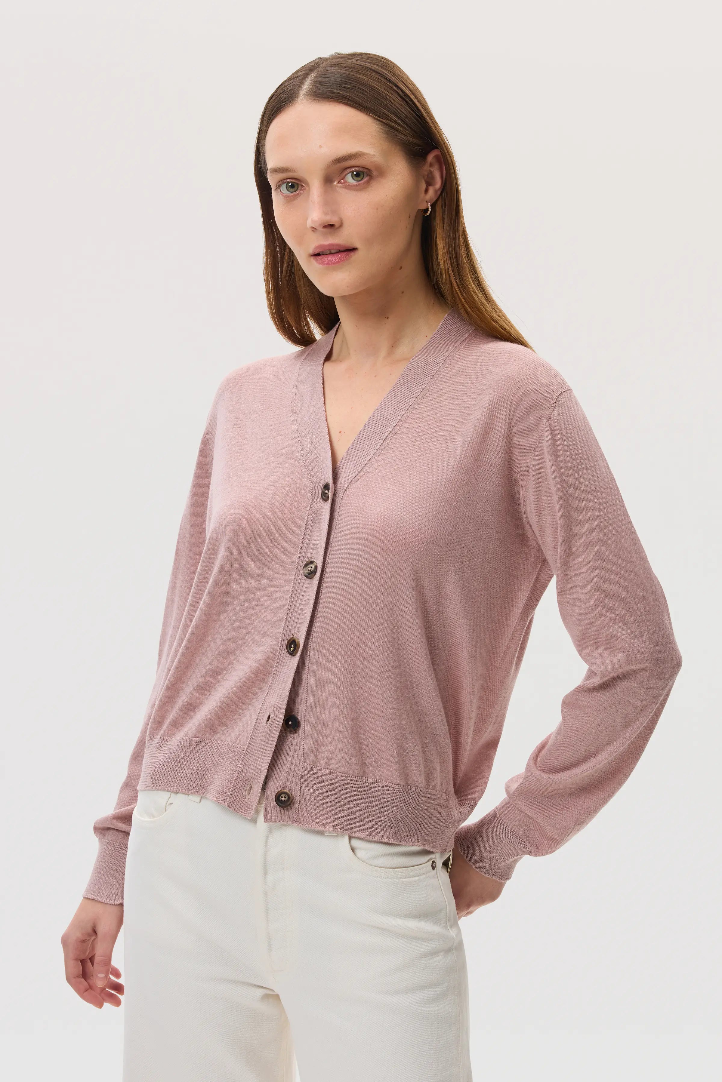 Johnstons of Elgin - Superfine Merino Wool Pink Cardigan