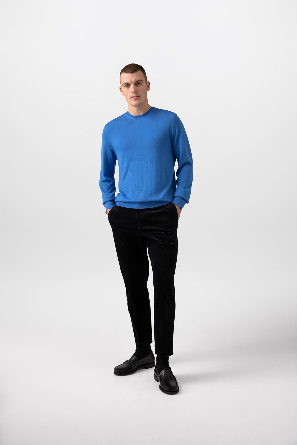 Johnstons of Elgin - Merino Round Neck Blue Jumper
