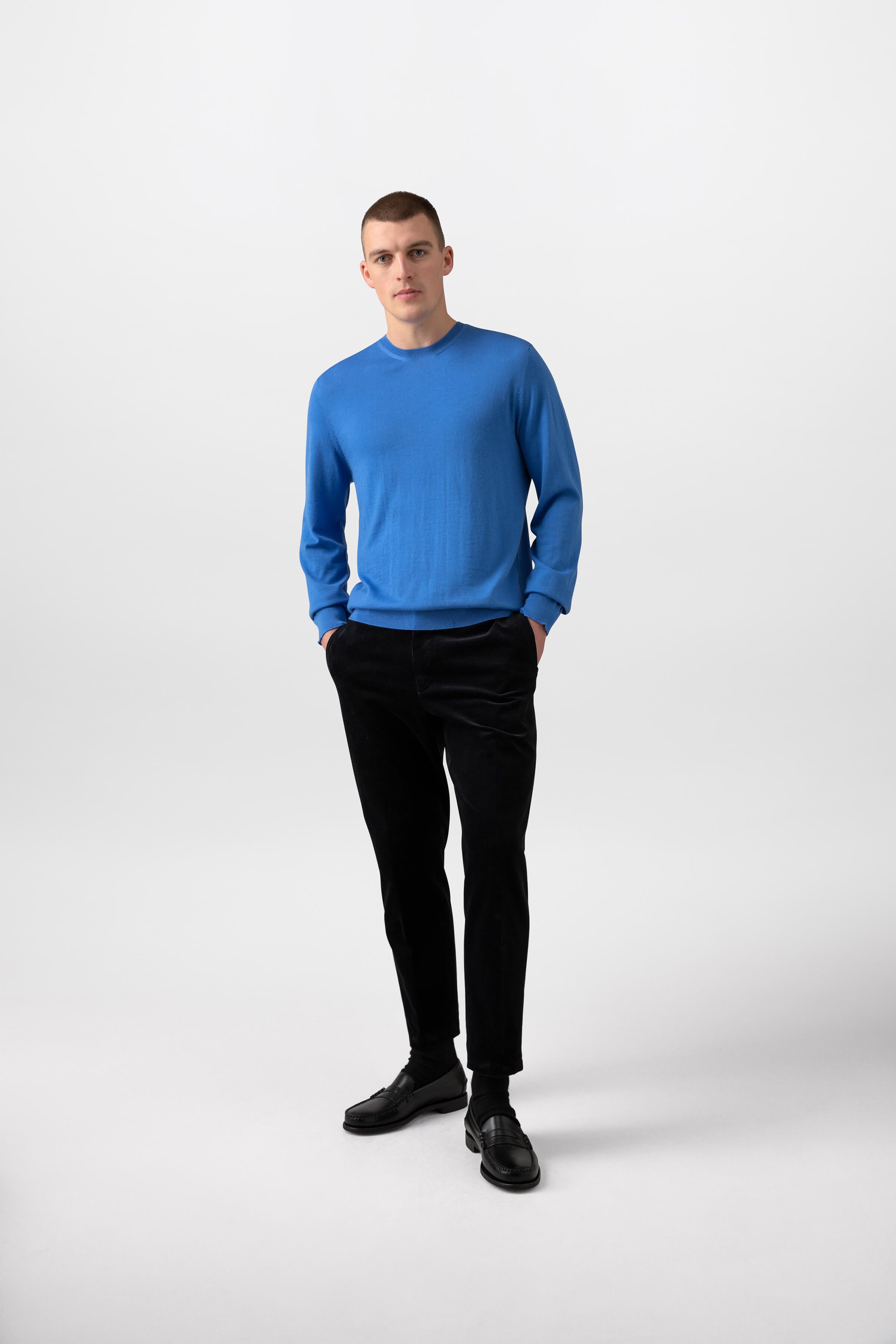 Johnstons of Elgin - Merino Round Neck Blue Jumper