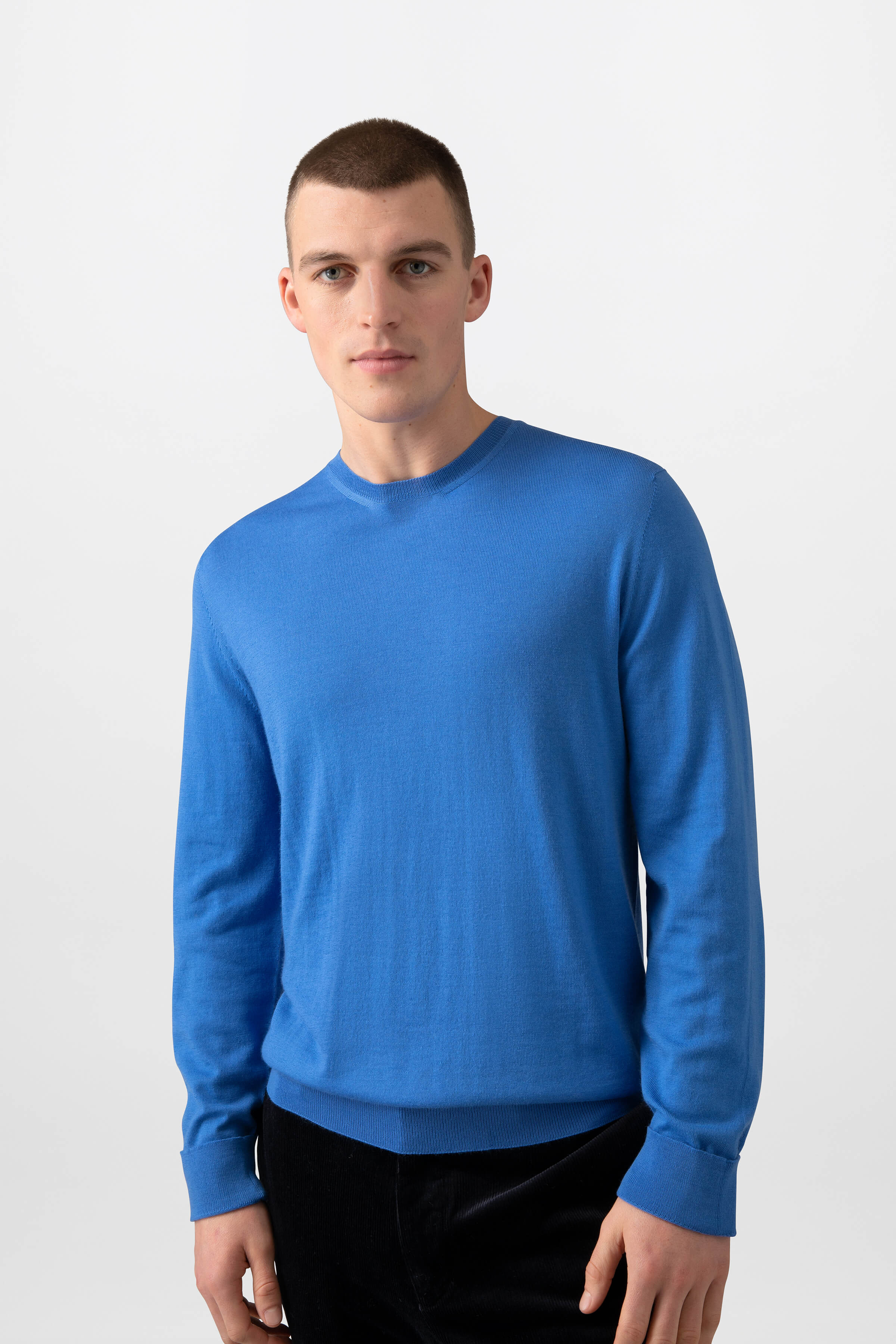 Johnstons of Elgin - Merino Round Neck Blue Jumper