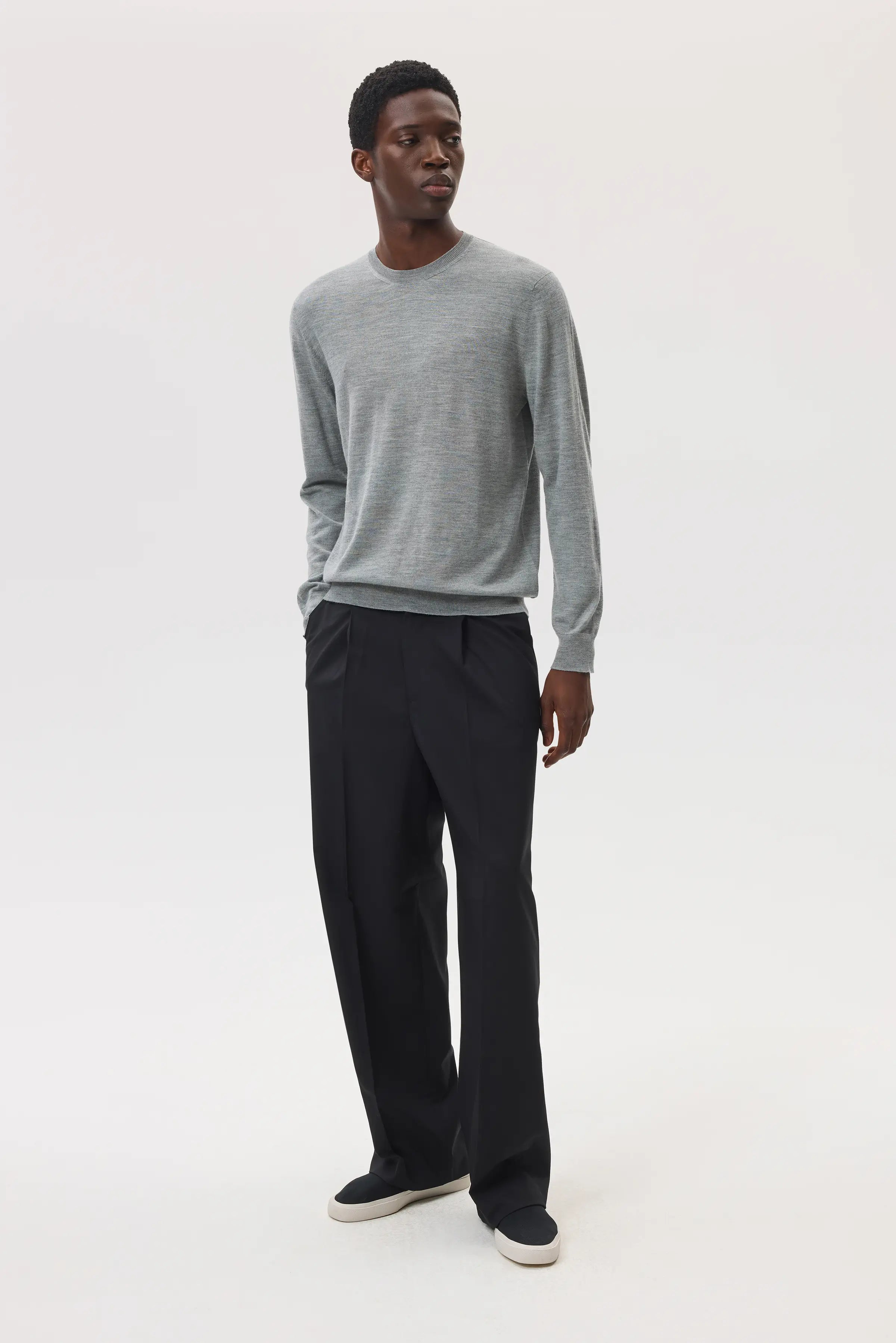 Johnstons of Elgin - Merino Round Neck Light Grey Jumper