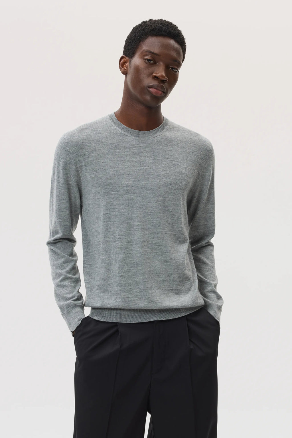 Johnstons of Elgin - Merino Round Neck Light Grey Jumper
