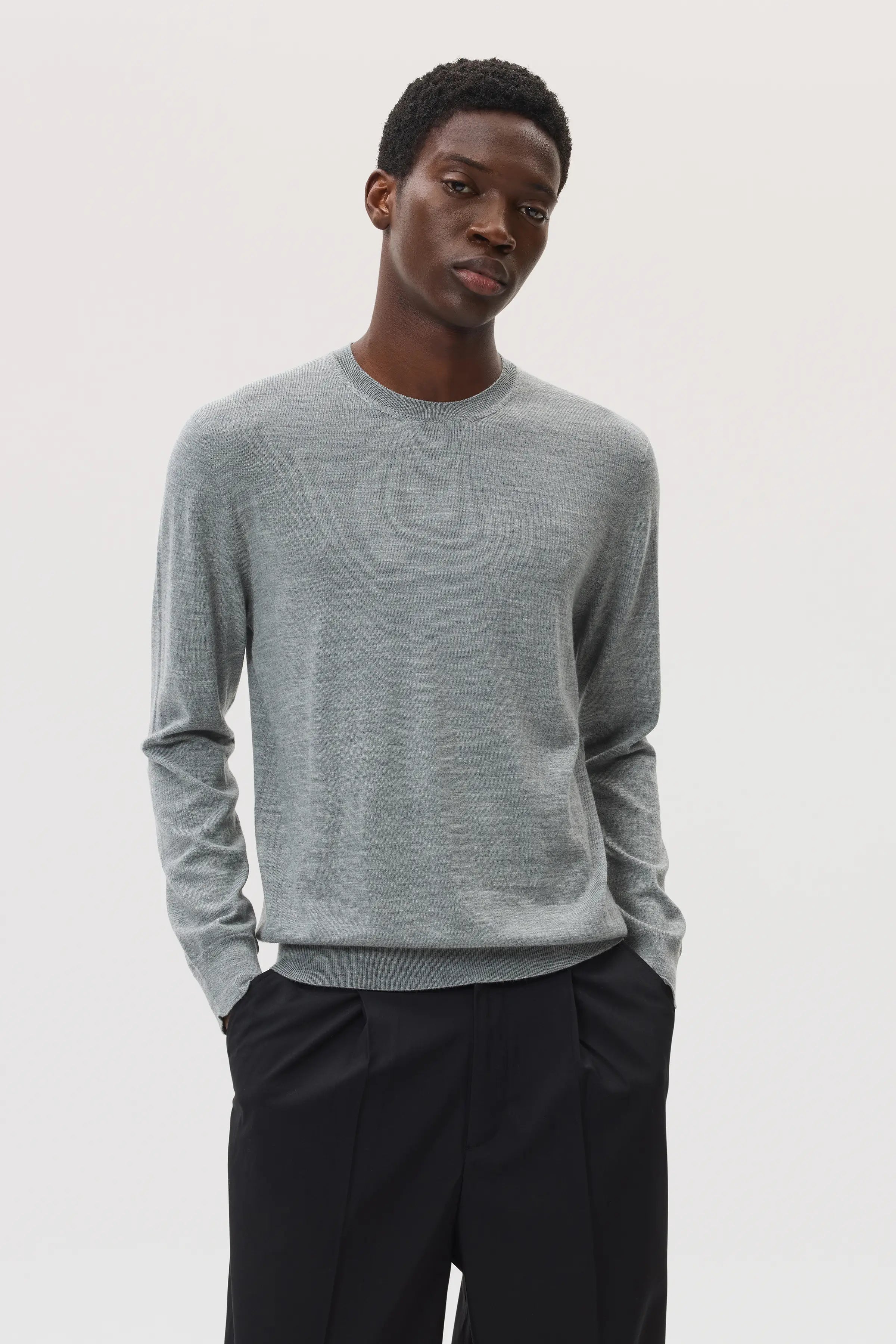 Johnstons of Elgin - Merino Round Neck Light Grey Jumper