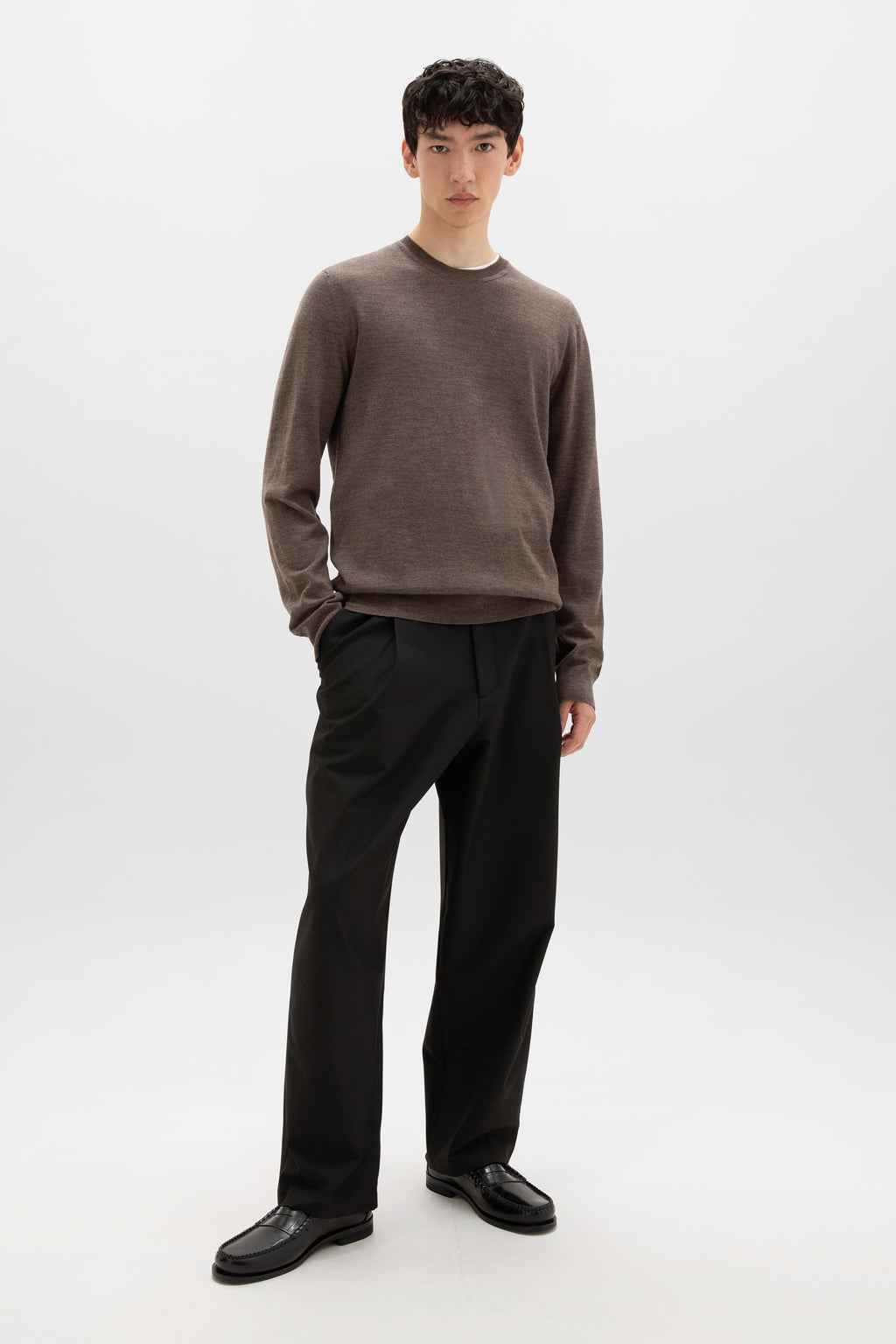 Johnstons of Elgin - Merino Round Neck Light Brown Jumper