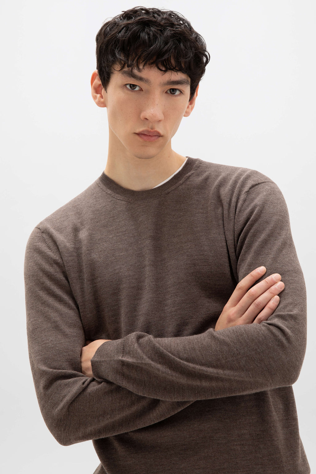 Johnstons of Elgin - Merino Round Neck Light Brown Jumper
