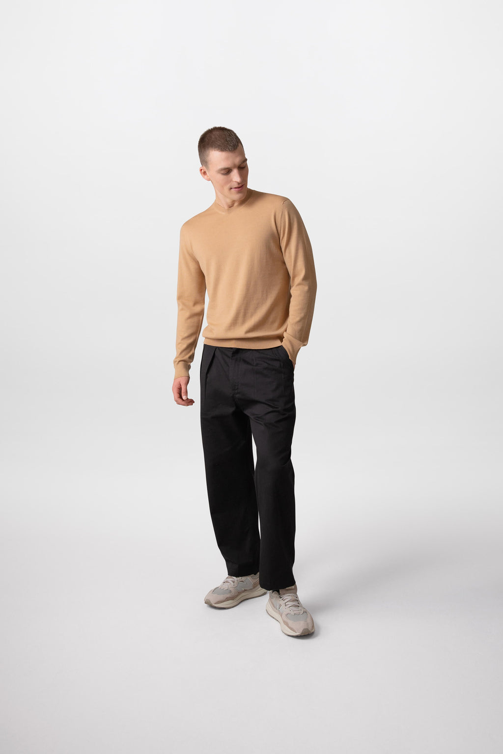 Johnstons of Elgin - Merino Round Neck Camel Jumper