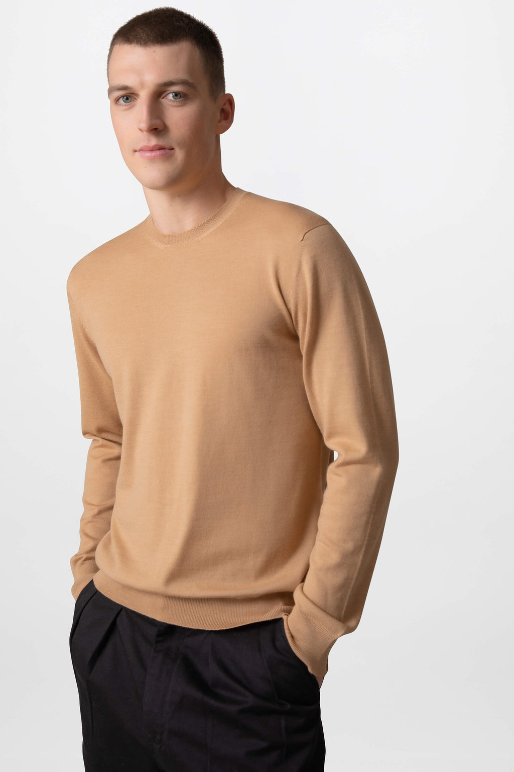 Johnstons of Elgin - Merino Round Neck Camel Jumper
