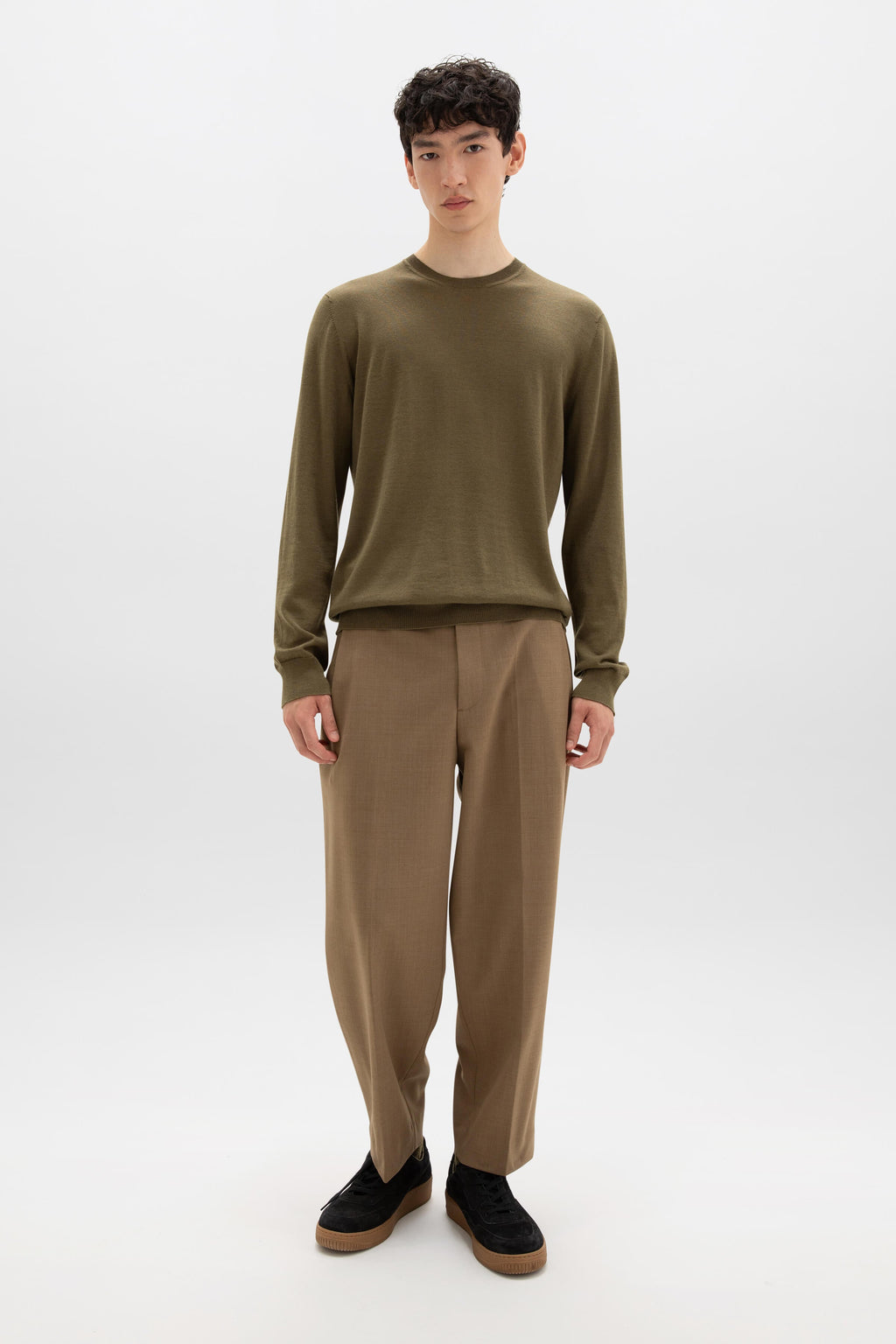 Johnstons of Elgin - Merino Round Neck Olive Green Jumper