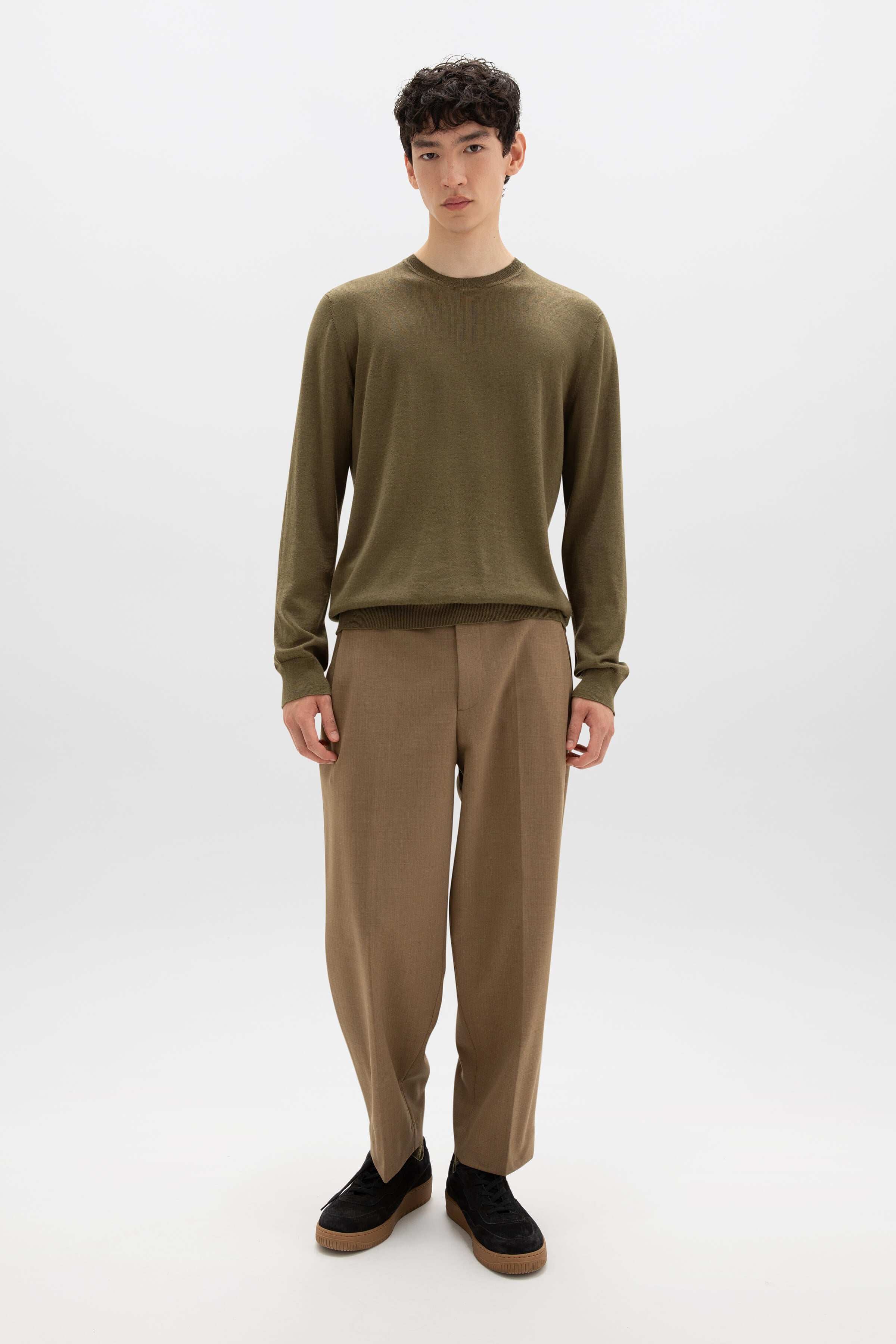 Johnstons of Elgin - Merino Round Neck Olive Green Jumper