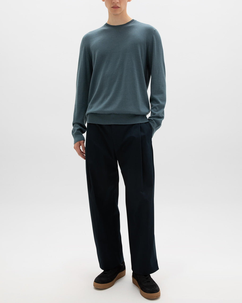 Johnstons of Elgin - Merino Round Neck Blue Jumper
