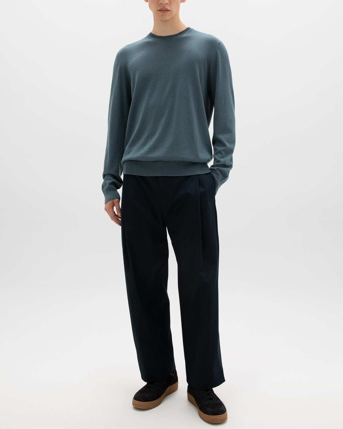 Johnstons of Elgin - Merino Round Neck Blue Jumper